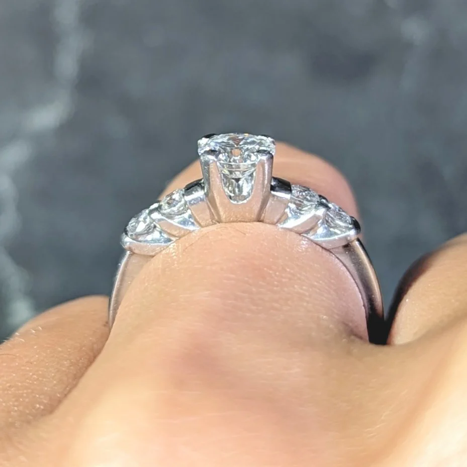 Mid-Century 0.92 CTW Diamond Platinum Five Stone Vintage Engagement Ring - Image 15