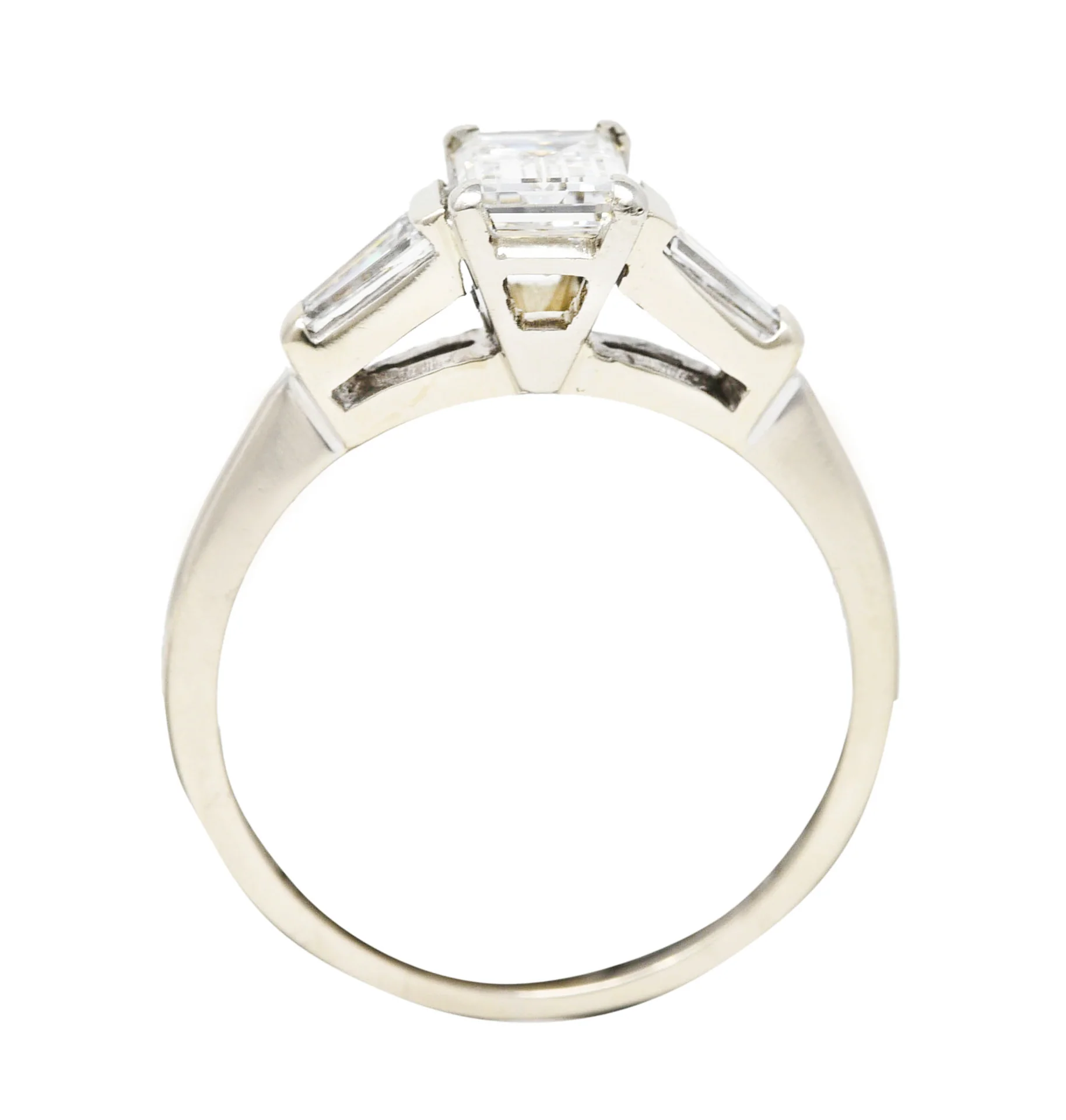 Mid-Century 0.93 CTW Emerald Cut Diamond 14 Karat White Gold Vintage Engagement Ring - Image 8