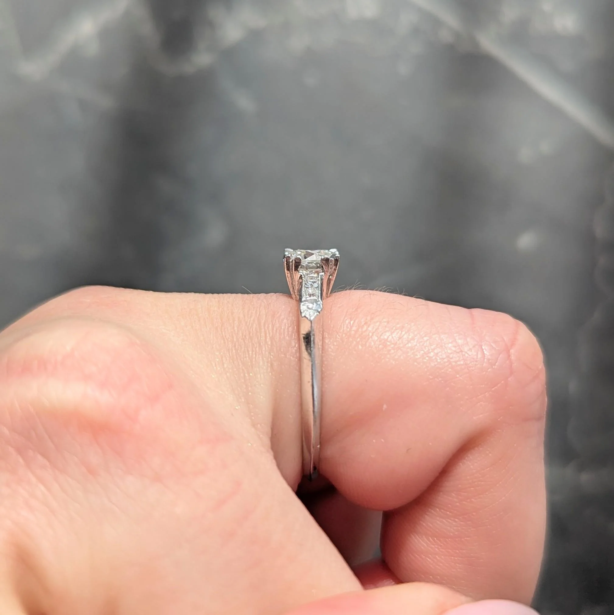Mid-Century 0.94 CTW Transitional Cut Diamond Platinum Vintage Knife Edge Engagement Ring - Image 12