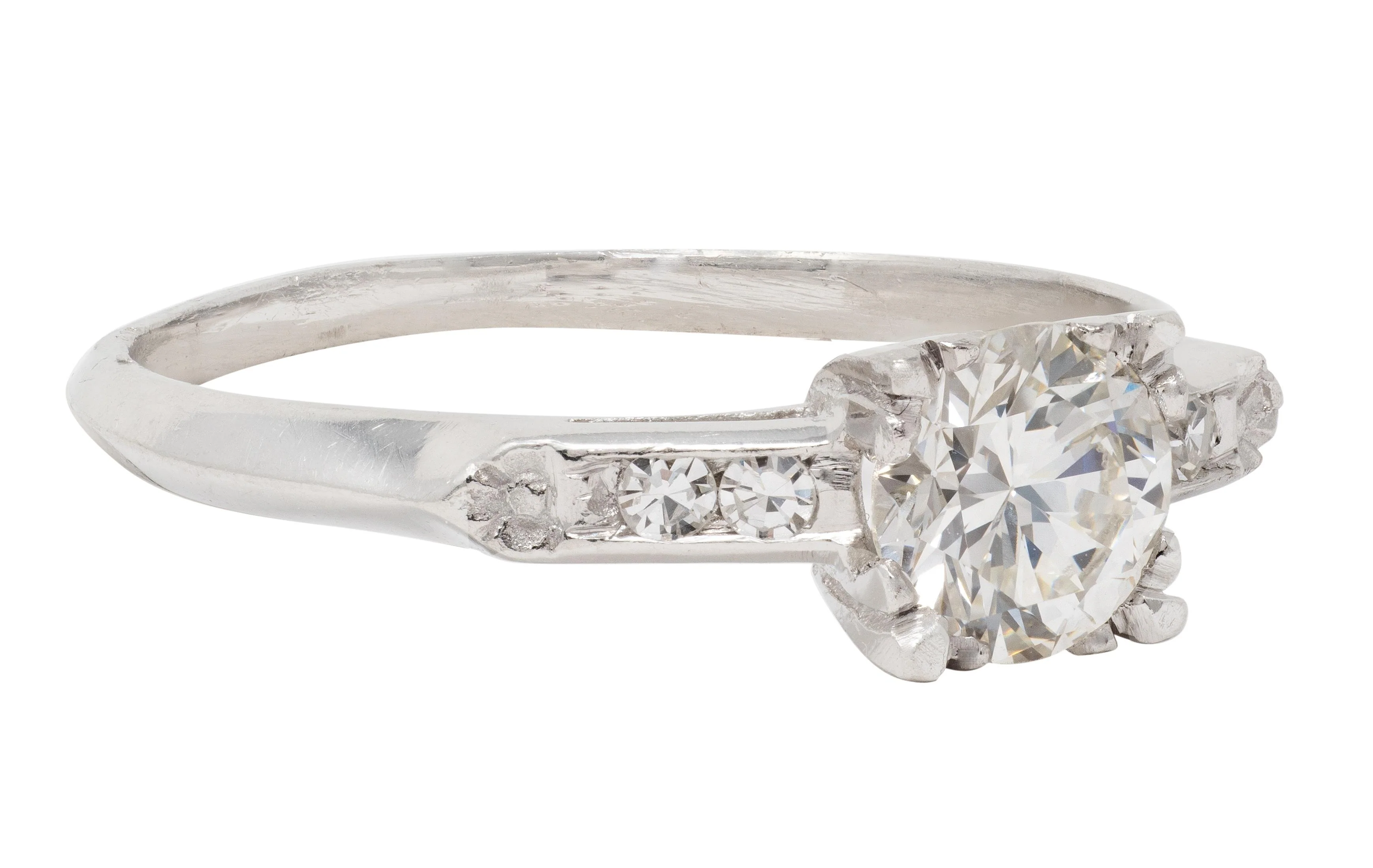 Mid-Century 0.94 CTW Transitional Cut Diamond Platinum Vintage Knife Edge Engagement Ring - Image 3