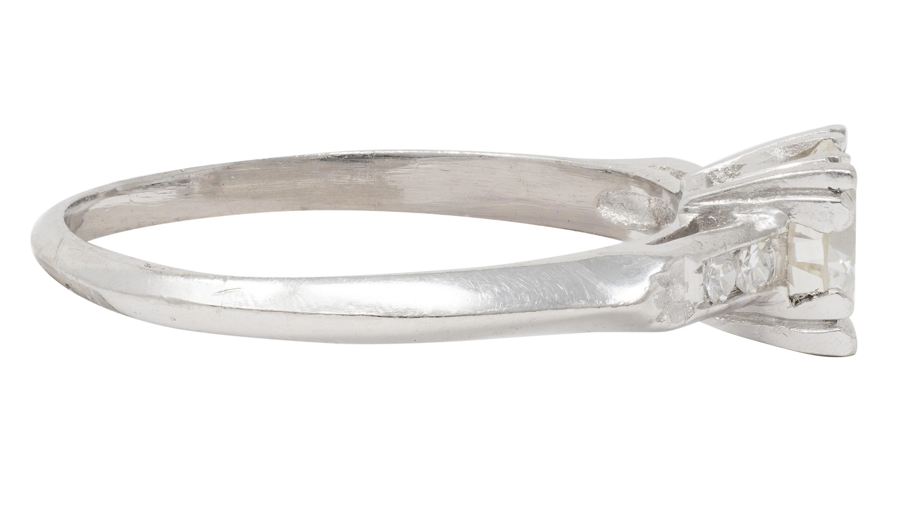 Mid-Century 0.94 CTW Transitional Cut Diamond Platinum Vintage Knife Edge Engagement Ring - Image 4