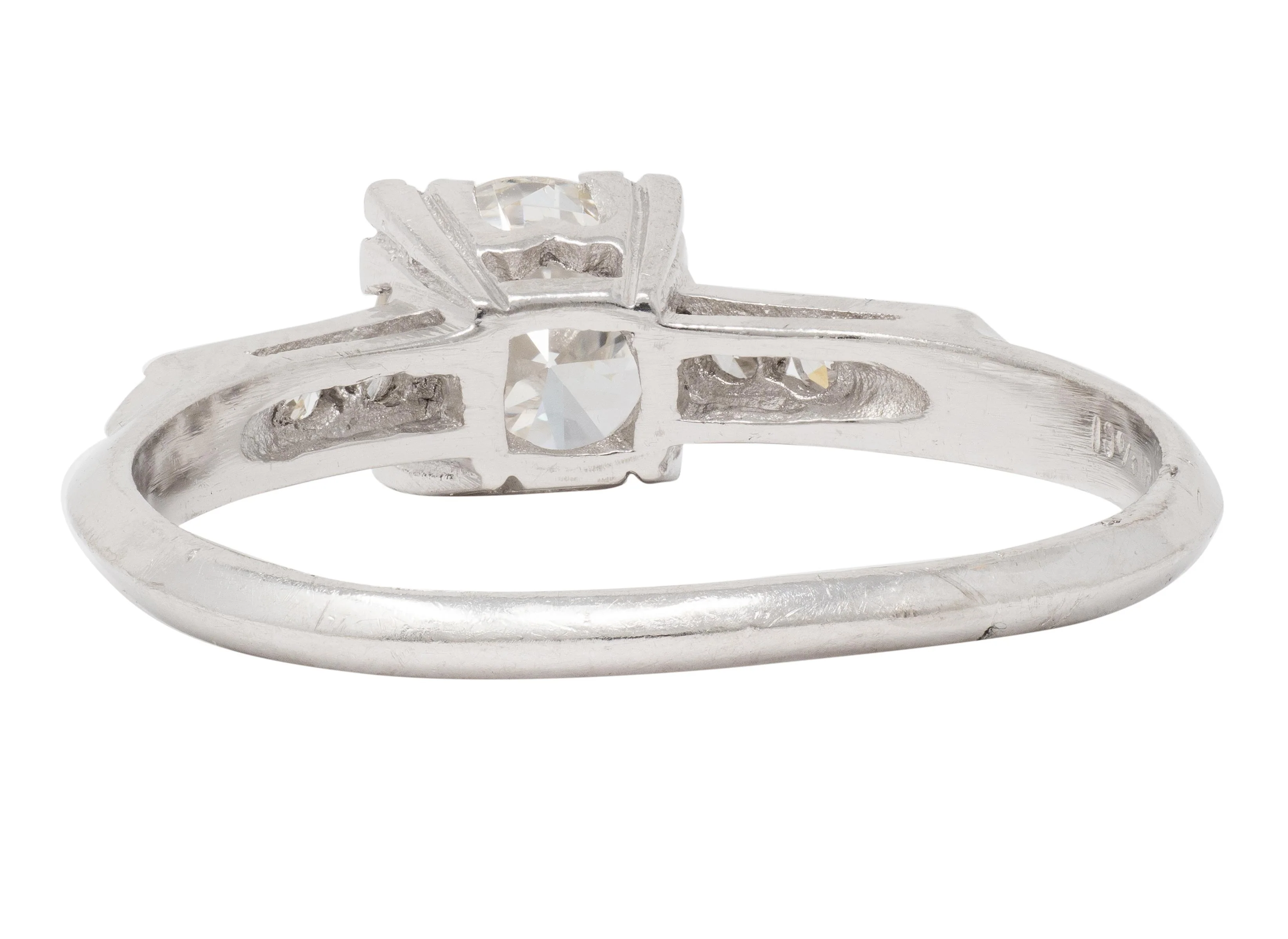 Mid-Century 0.94 CTW Transitional Cut Diamond Platinum Vintage Knife Edge Engagement Ring - Image 5