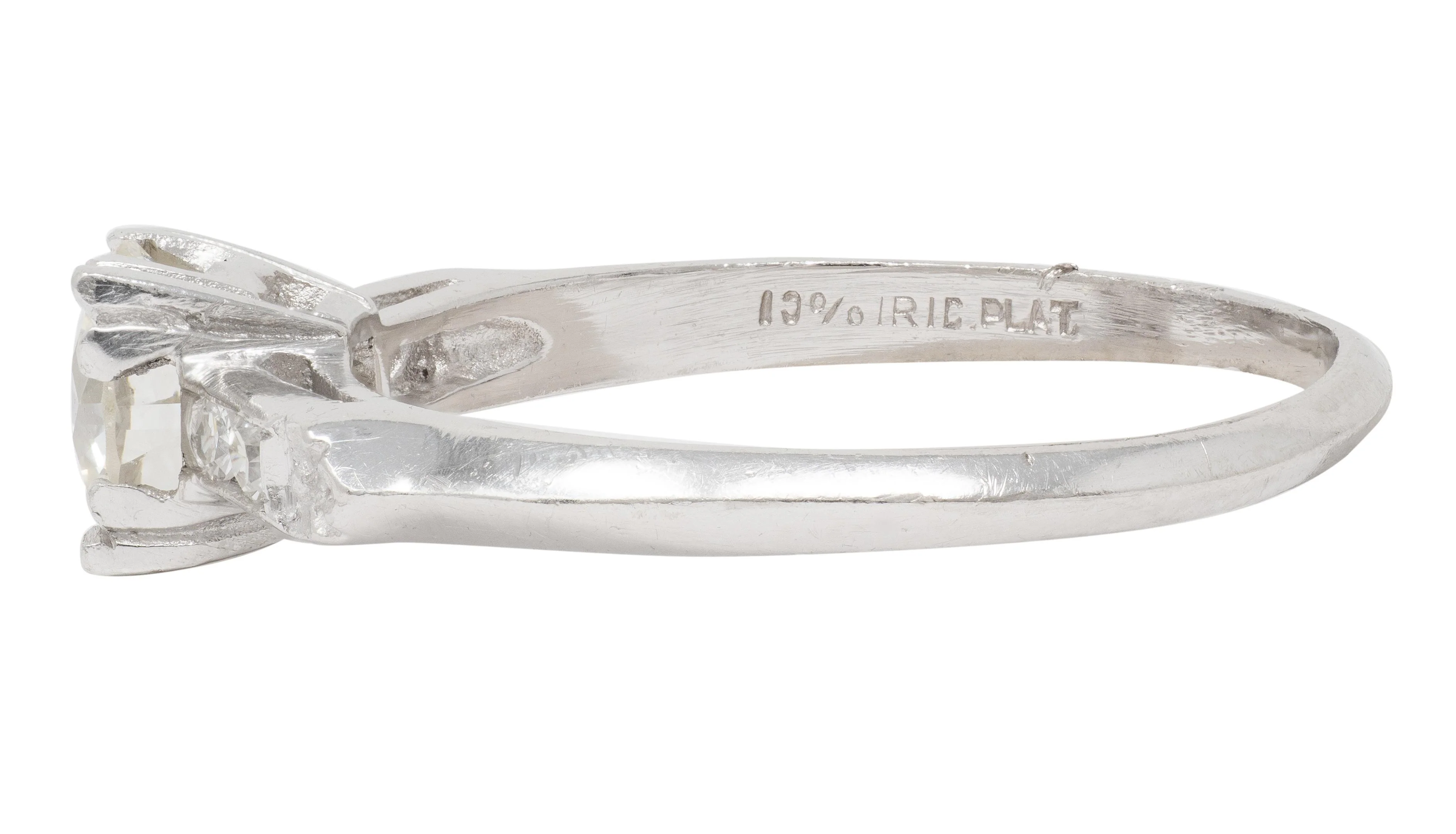 Mid-Century 0.94 CTW Transitional Cut Diamond Platinum Vintage Knife Edge Engagement Ring - Image 6