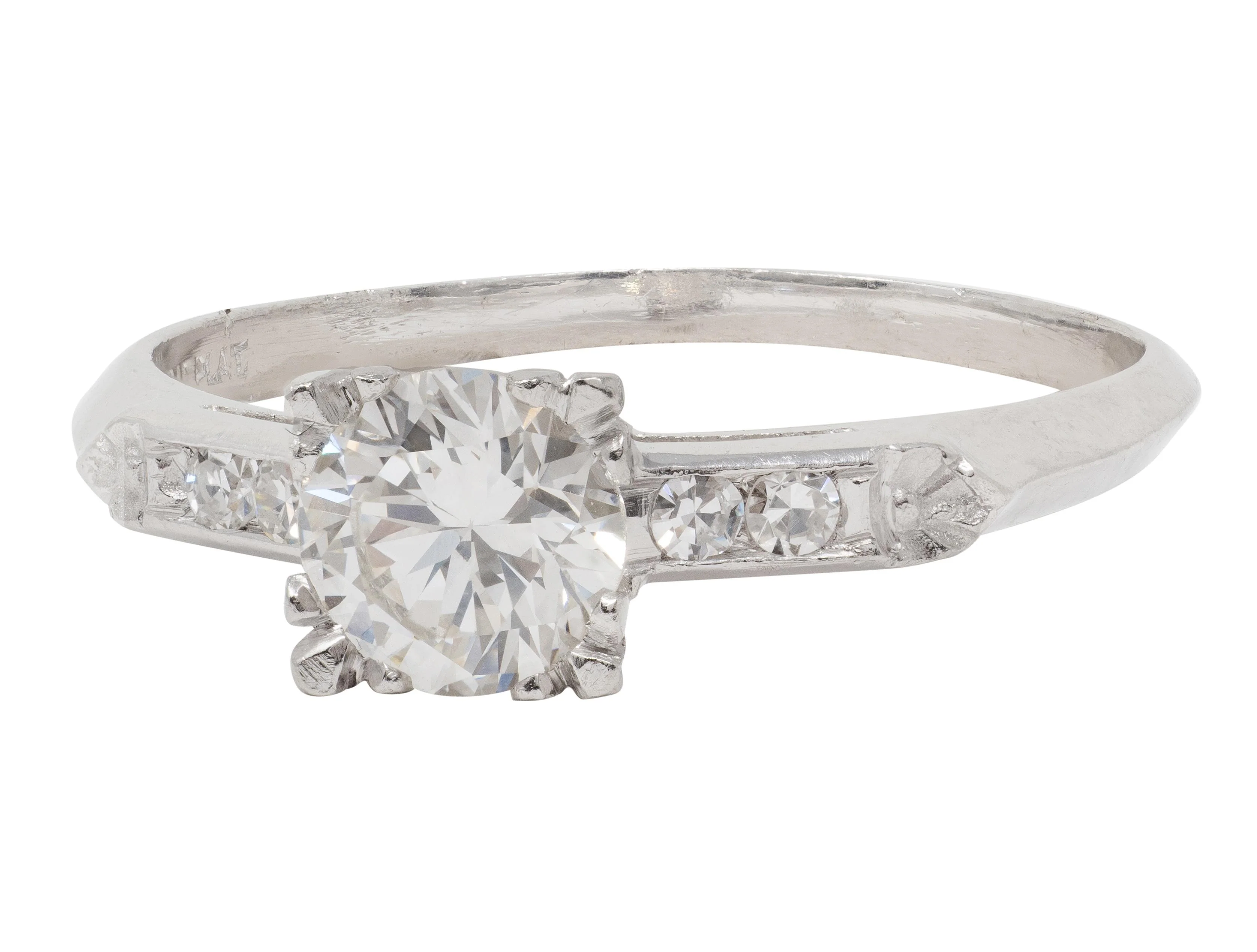 Mid-Century 0.94 CTW Transitional Cut Diamond Platinum Vintage Knife Edge Engagement Ring - Image 7