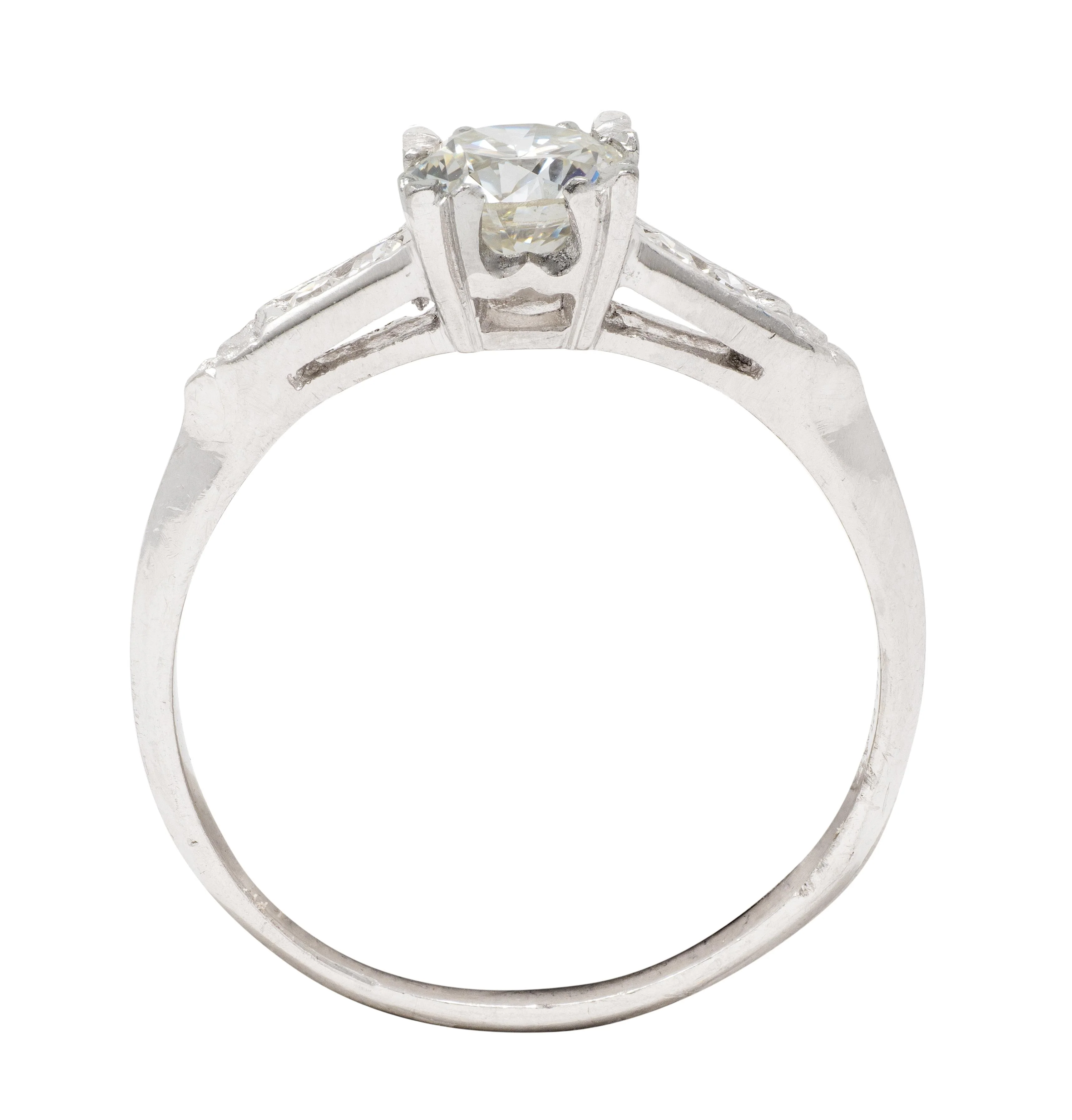 Mid-Century 0.94 CTW Transitional Cut Diamond Platinum Vintage Knife Edge Engagement Ring - Image 9