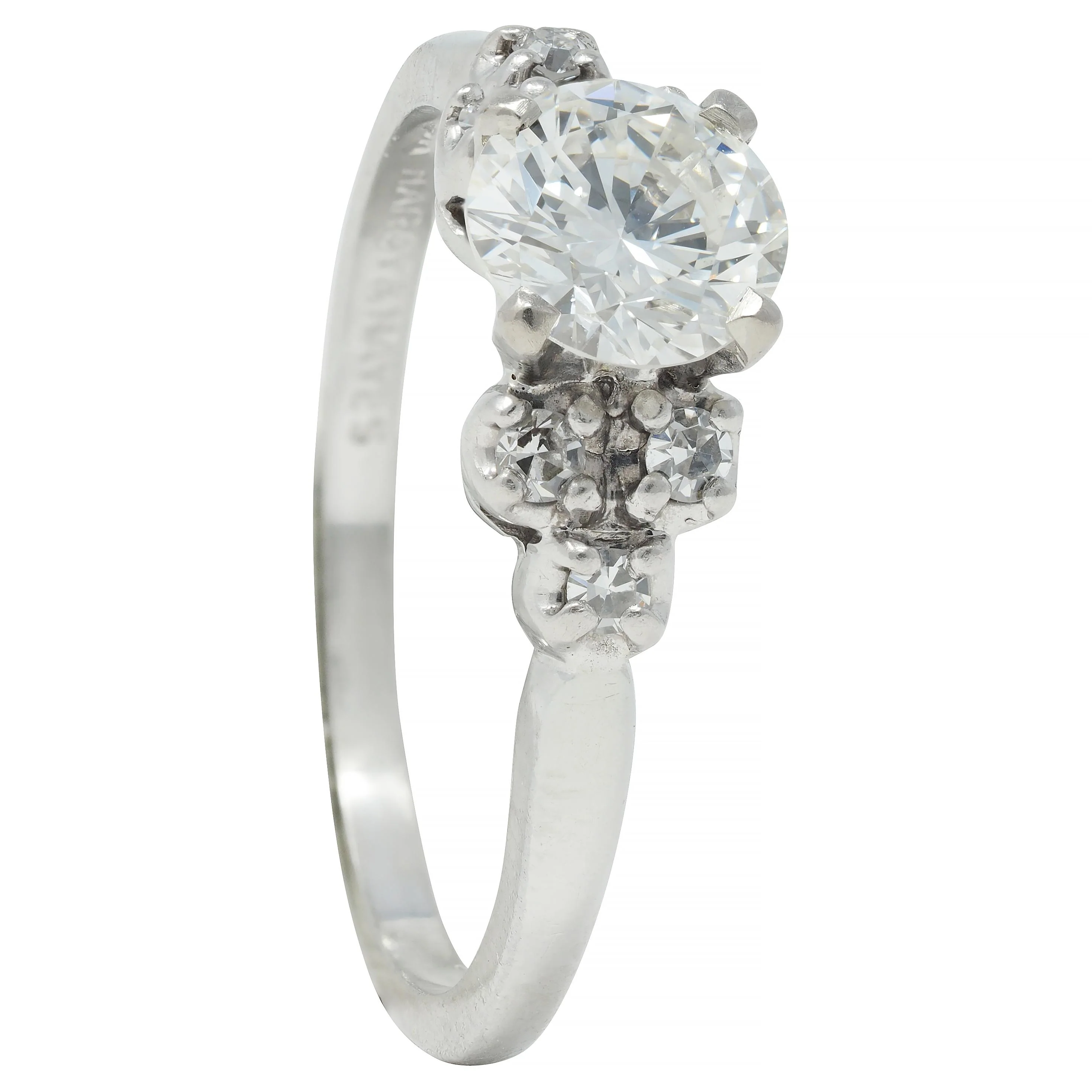 Mid-Century 0.95 CTW Diamond 18 Karat White Gold Fishtail Vintage Engagement Ring - Image 10
