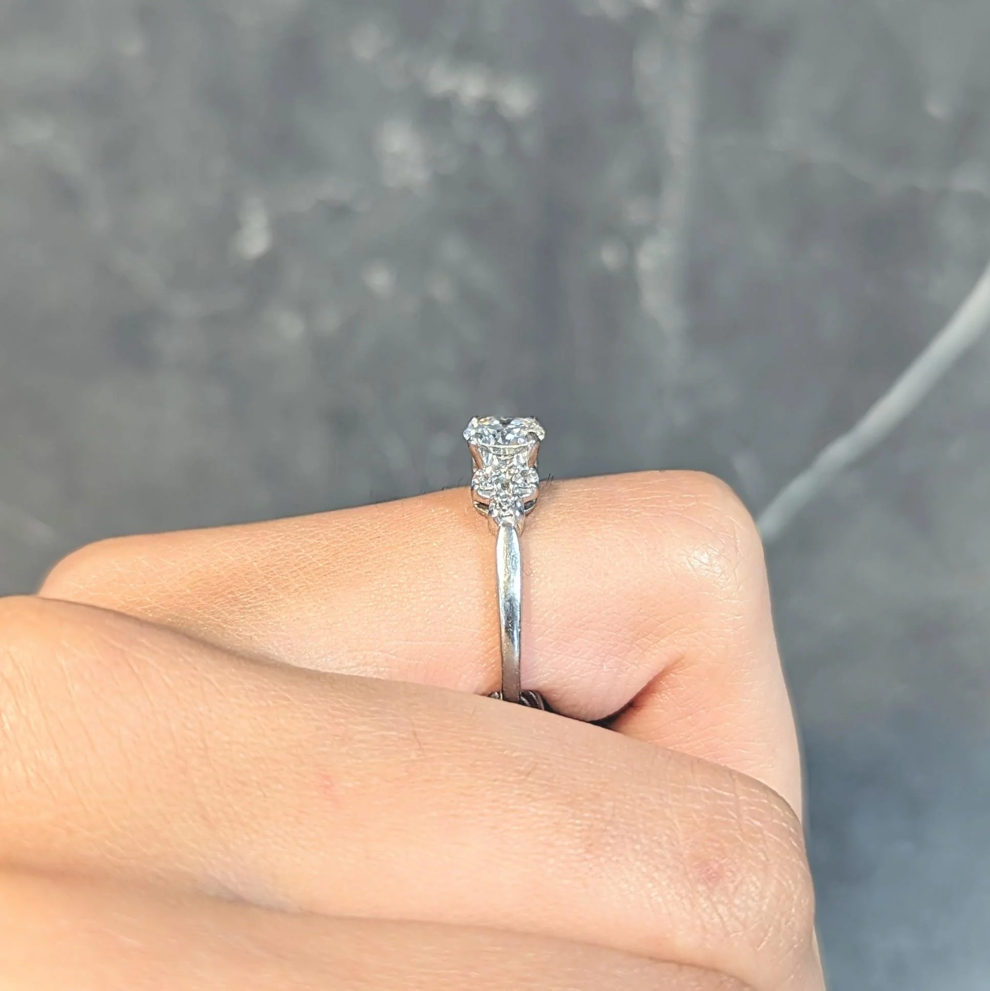 Mid-Century 0.95 CTW Diamond 18 Karat White Gold Fishtail Vintage Engagement Ring - Image 13