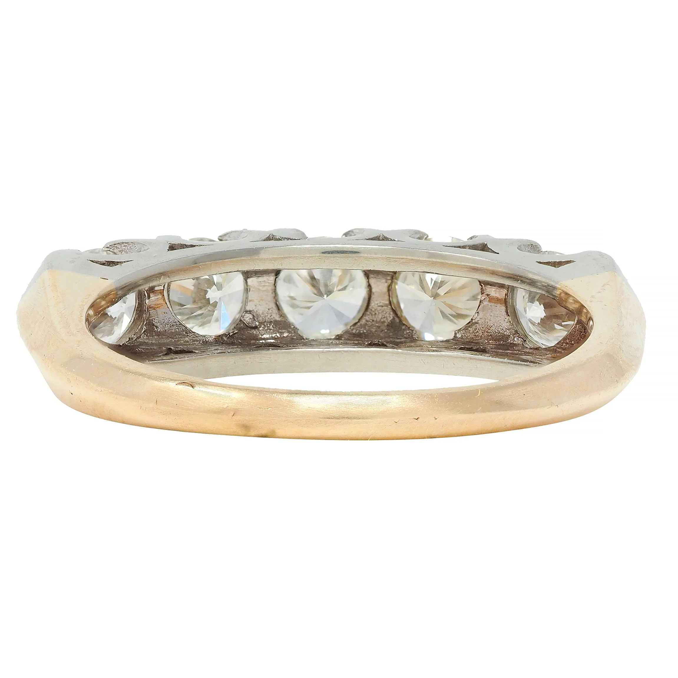Mid-Century 1.00 CTW Diamond 14 Karat Two-Tone Gold Vintage Fishtail Band Ring - Image 4