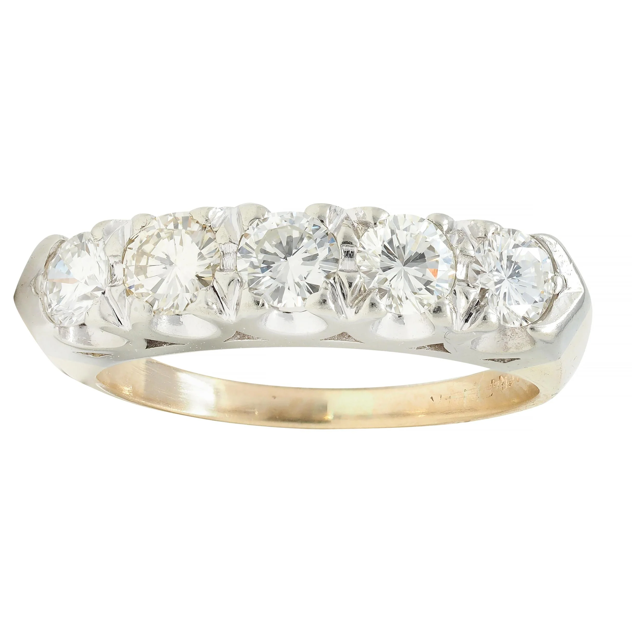 Mid-Century 1.00 CTW Diamond 14 Karat Two-Tone Gold Vintage Fishtail Band Ring - Image 9
