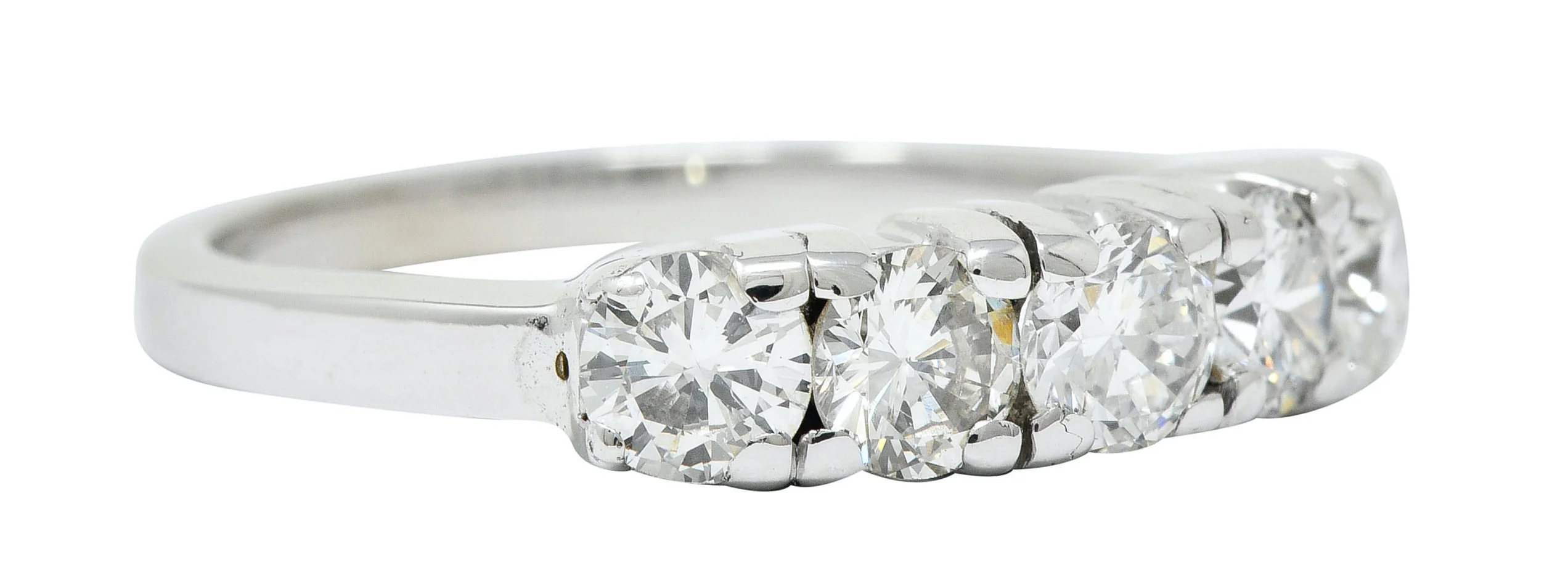 Mid-Century 1.00 CTW Diamond Platinum Five Stone Band Ring - Image 2