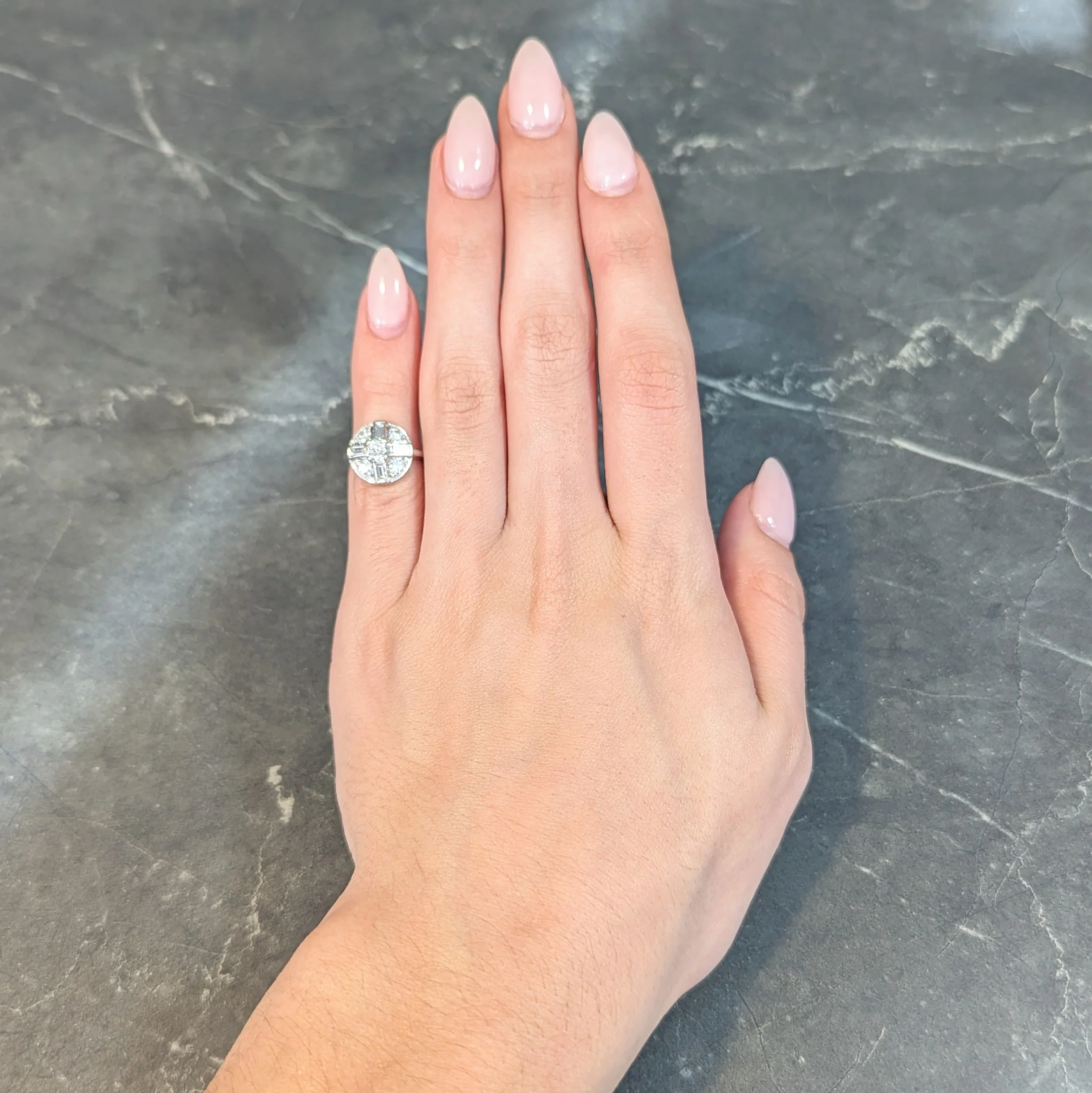 Mid-Century 1.00 CTW Diamond Platinum Vintage Circular Dinner Ring - Image 13
