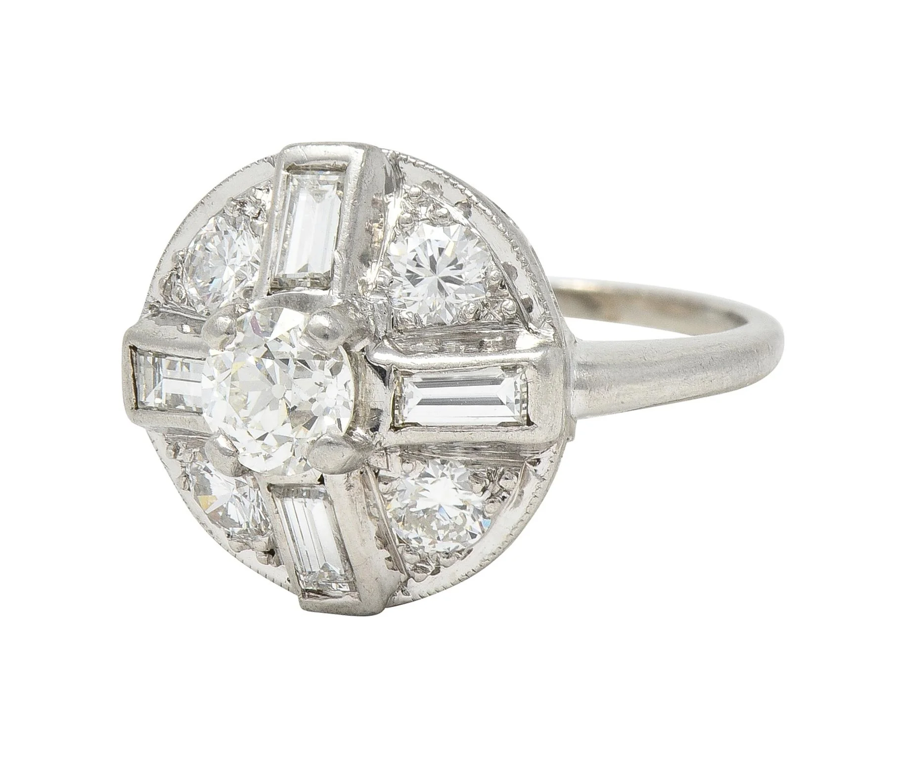 Mid-Century 1.00 CTW Diamond Platinum Vintage Circular Dinner Ring - Image 6