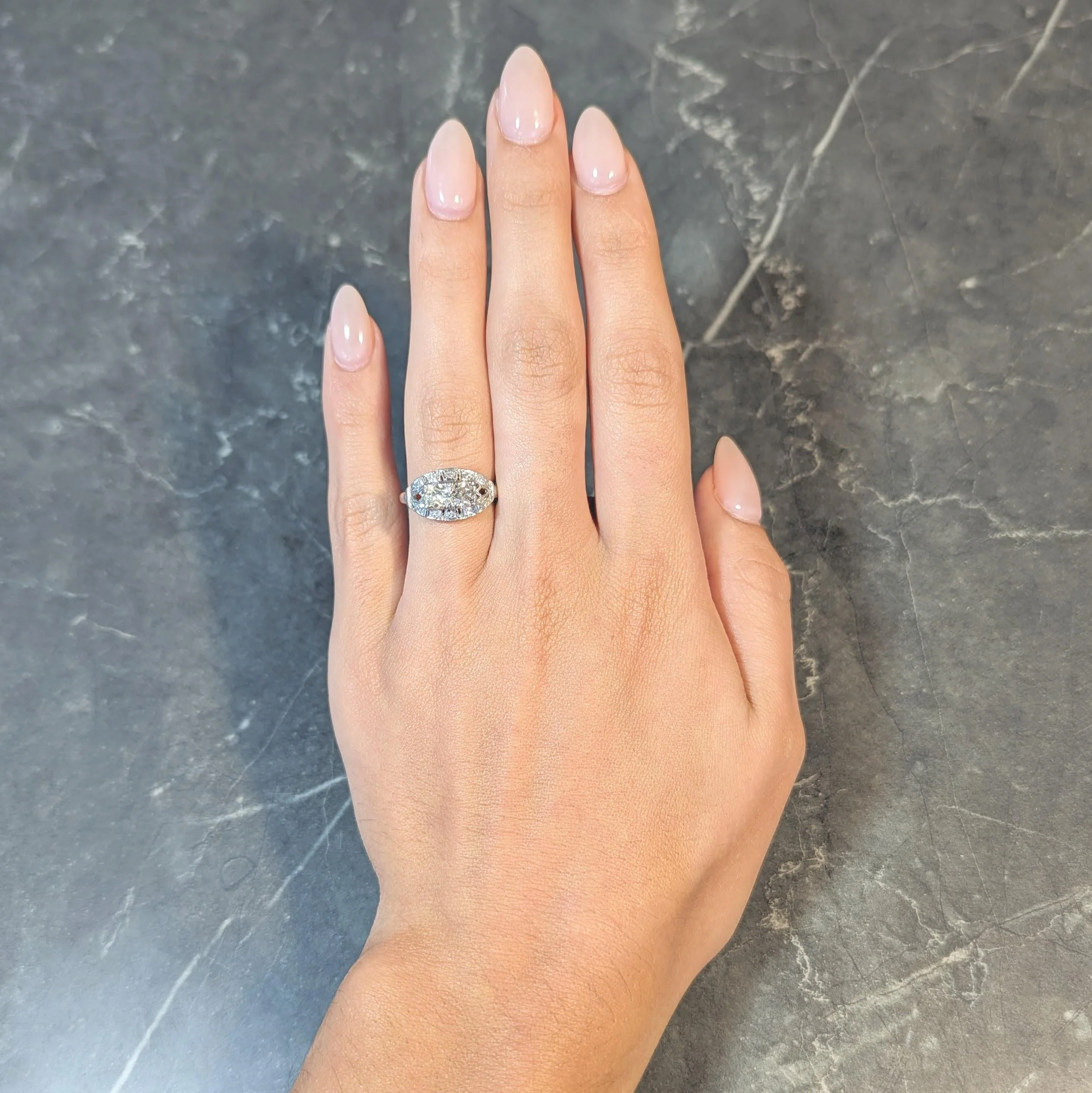 Mid-Century 1.07 CTW Diamond Platinum Toi-Et-Moi Marquise Vintage Ring - Image 12