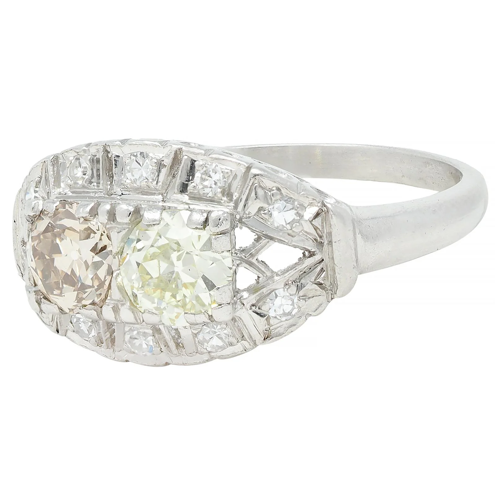 Mid-Century 1.07 CTW Diamond Platinum Toi-Et-Moi Marquise Vintage Ring - Image 6
