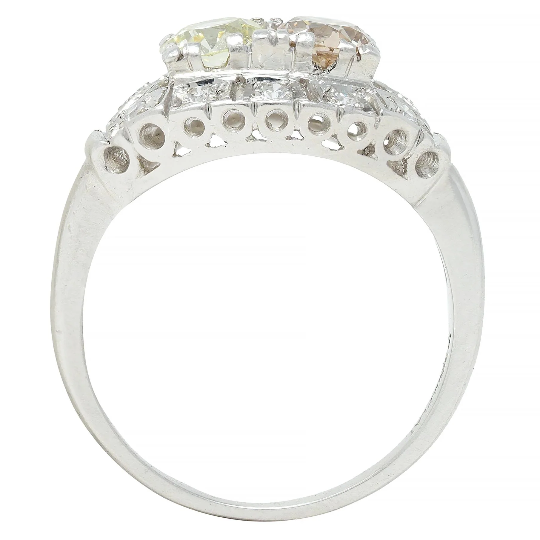 Mid-Century 1.07 CTW Diamond Platinum Toi-Et-Moi Marquise Vintage Ring - Image 8