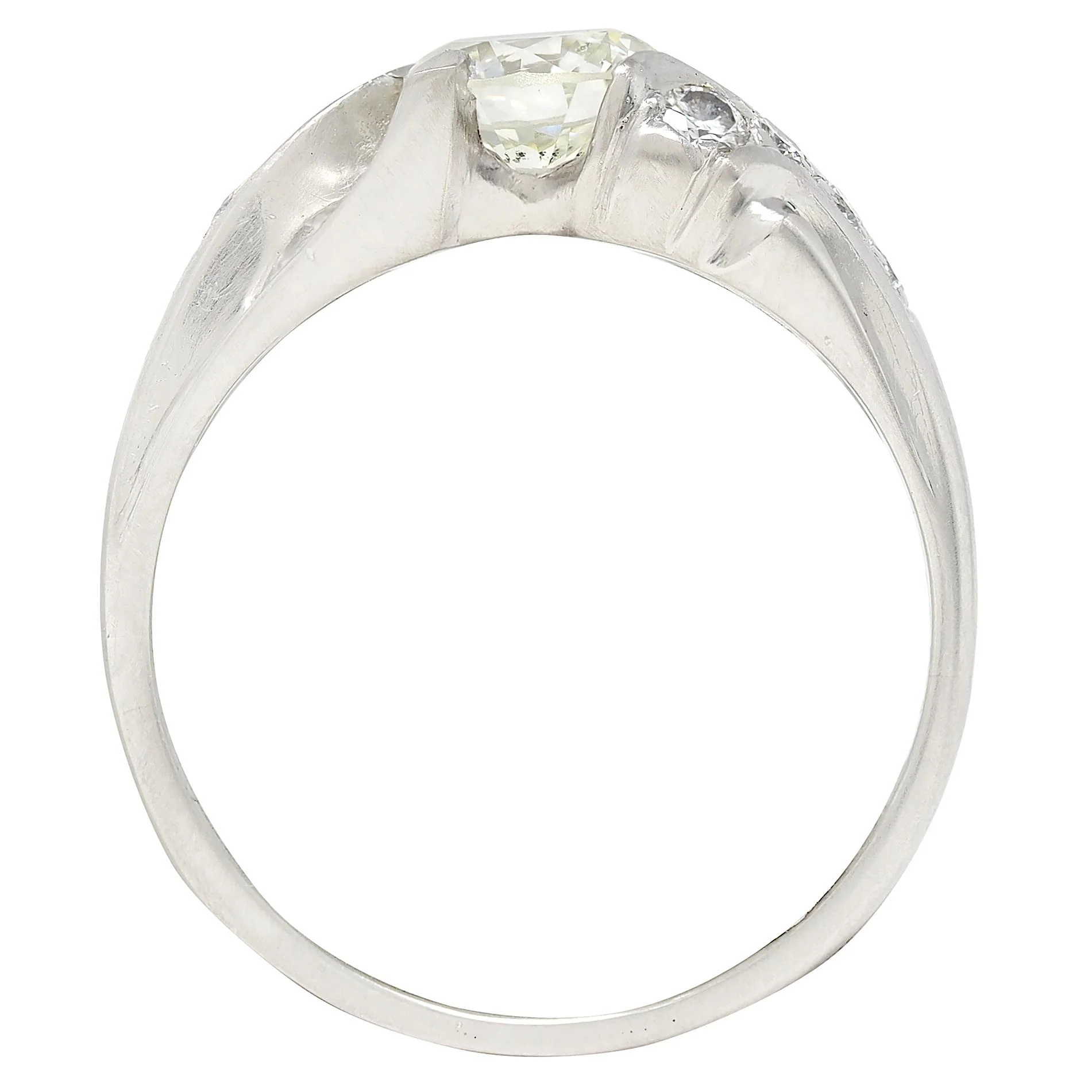 Mid-Century 1.08 CTW Diamond Platinum Vintage Bypass Engagement Ring - Image 3