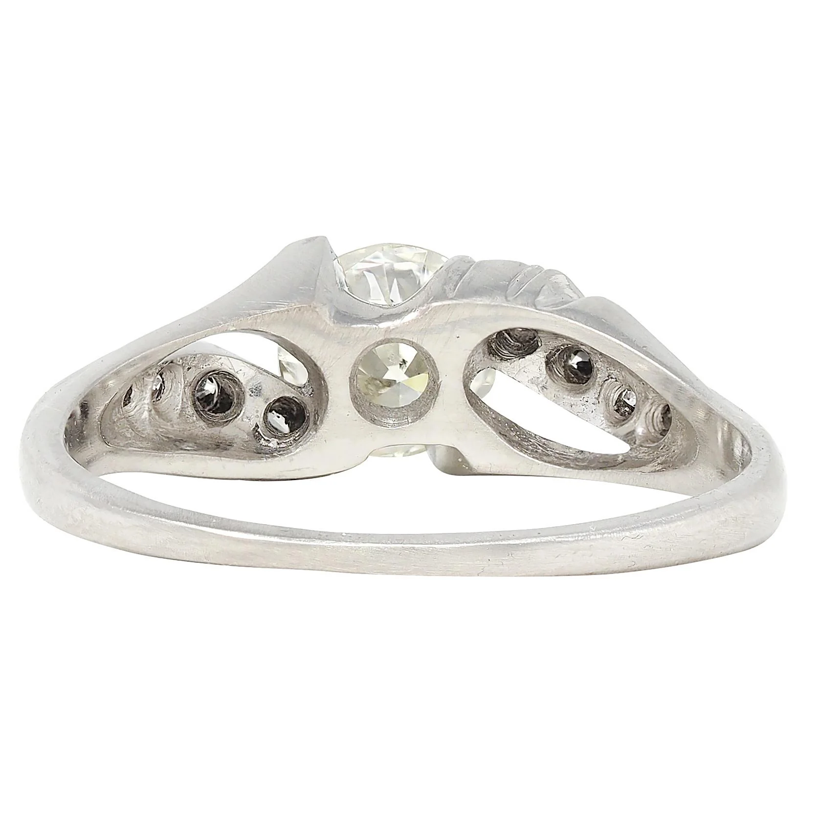 Mid-Century 1.08 CTW Diamond Platinum Vintage Bypass Engagement Ring - Image 4