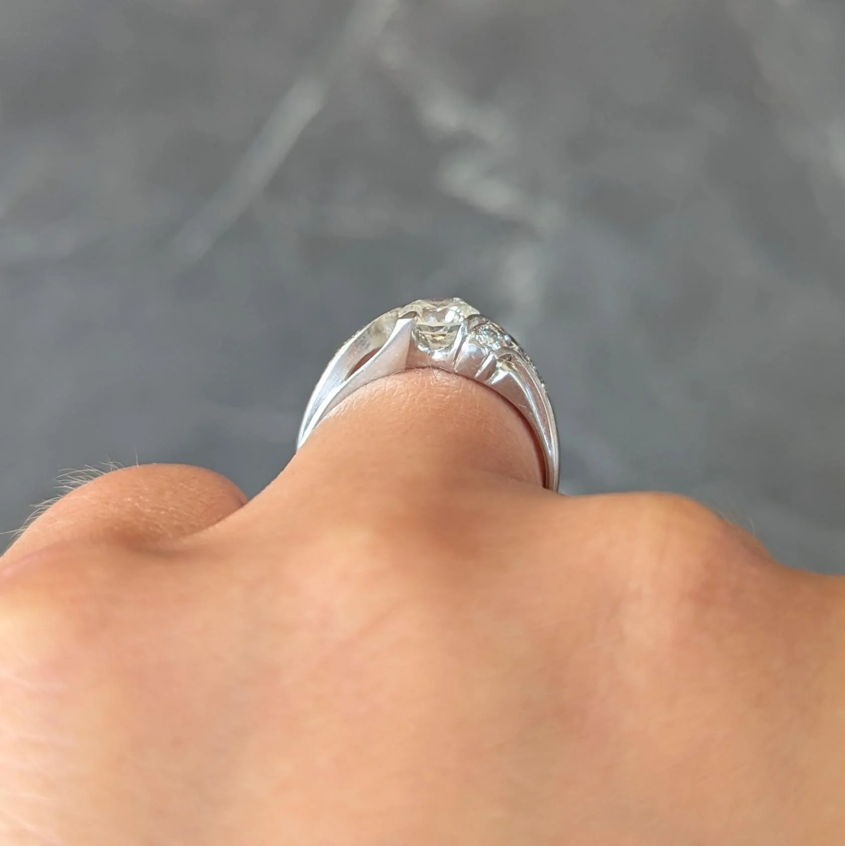 Mid-Century 1.08 CTW Diamond Platinum Vintage Bypass Engagement Ring - Image 7