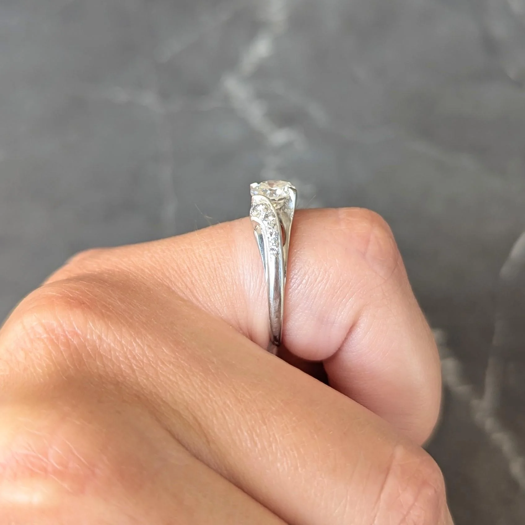 Mid-Century 1.08 CTW Diamond Platinum Vintage Bypass Engagement Ring - Image 8