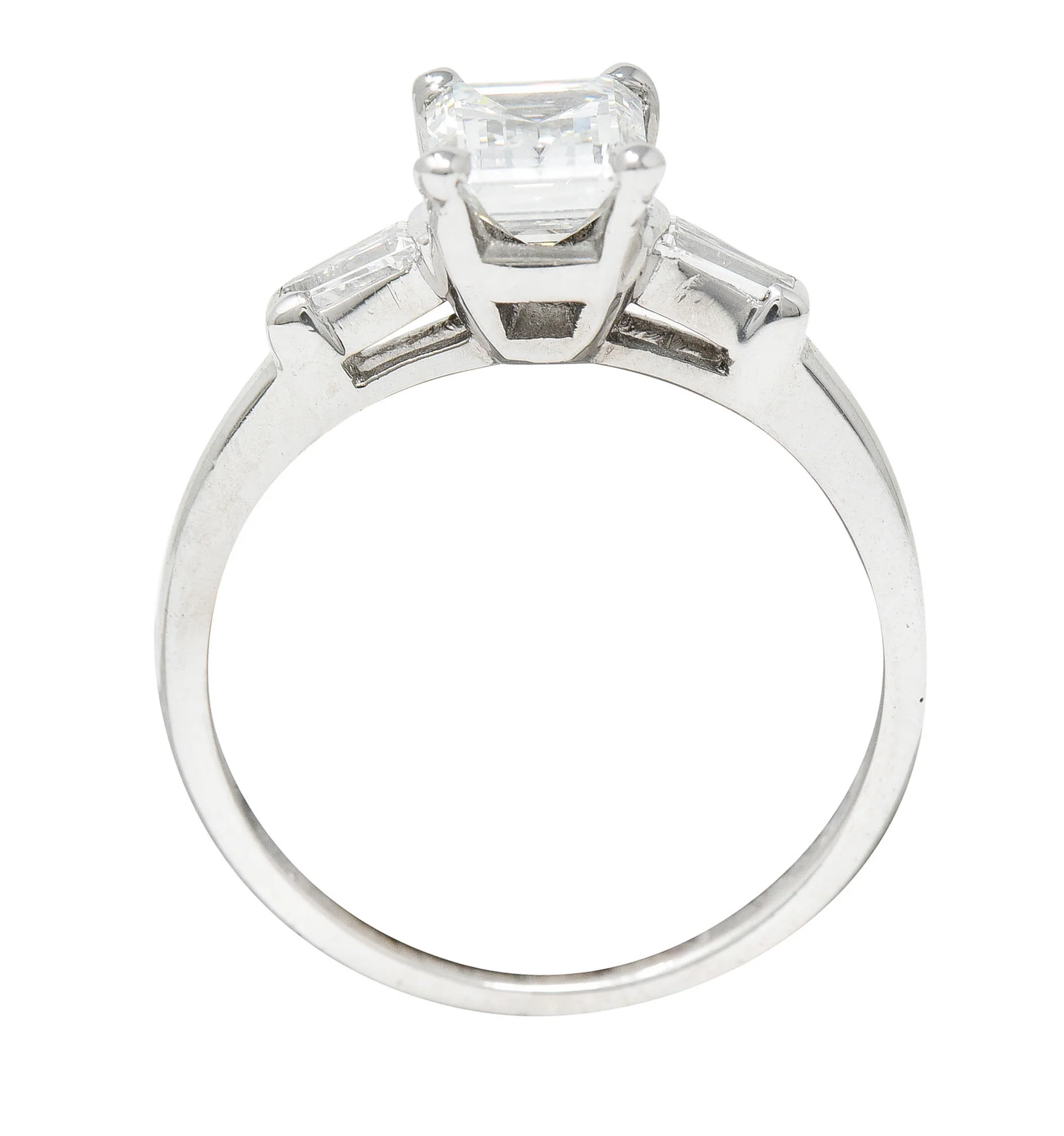 Mid-Century 1.10 CTW Emerald Cut Diamond Platinum Engagement Ring - Image 10