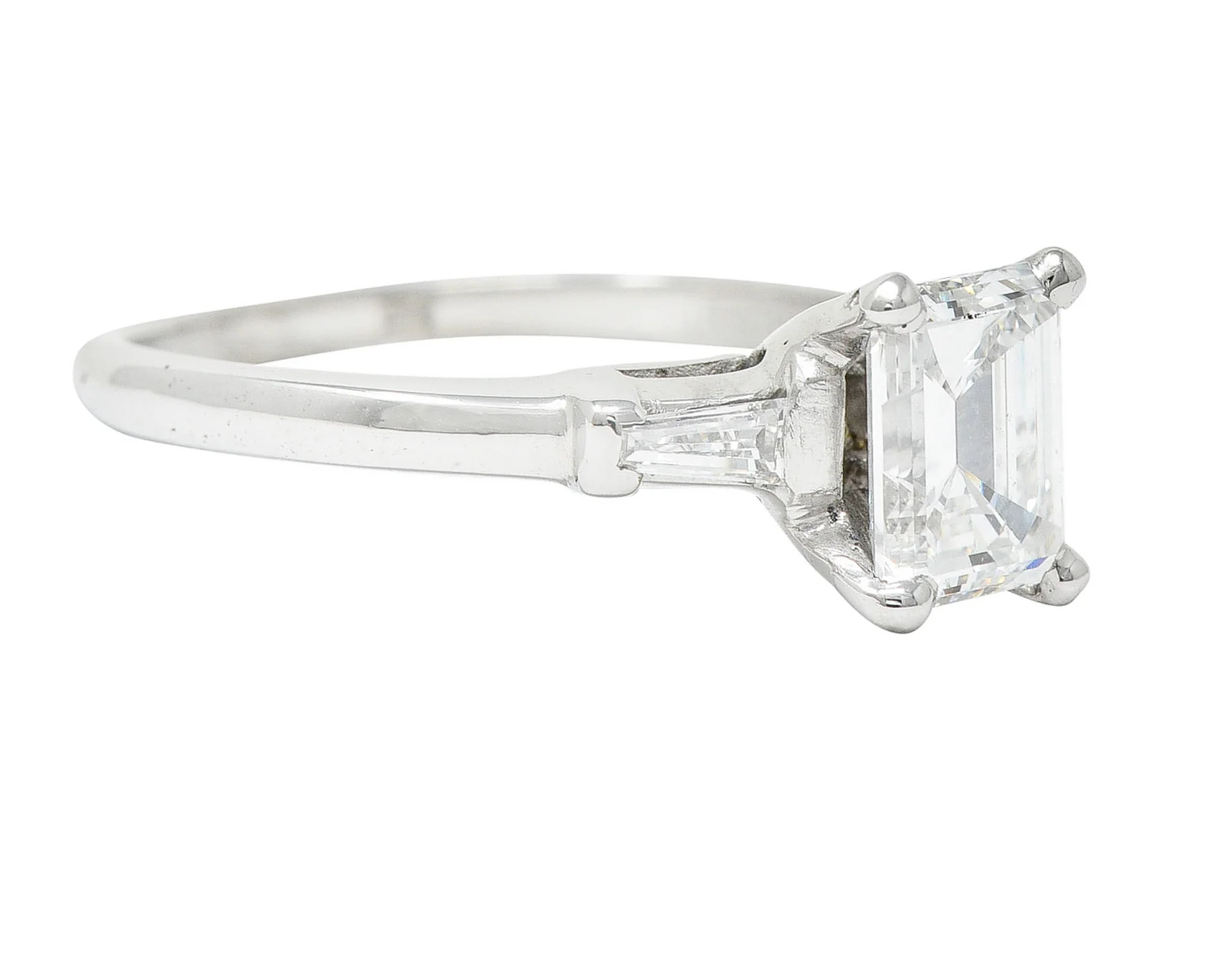 Mid-Century 1.10 CTW Emerald Cut Diamond Platinum Engagement Ring - Image 2