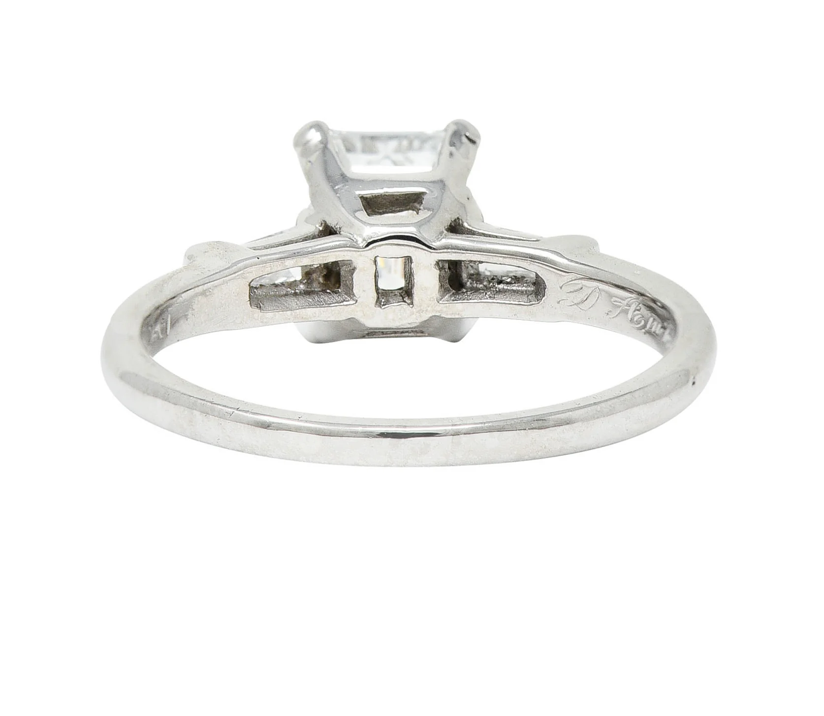 Mid-Century 1.10 CTW Emerald Cut Diamond Platinum Engagement Ring - Image 4
