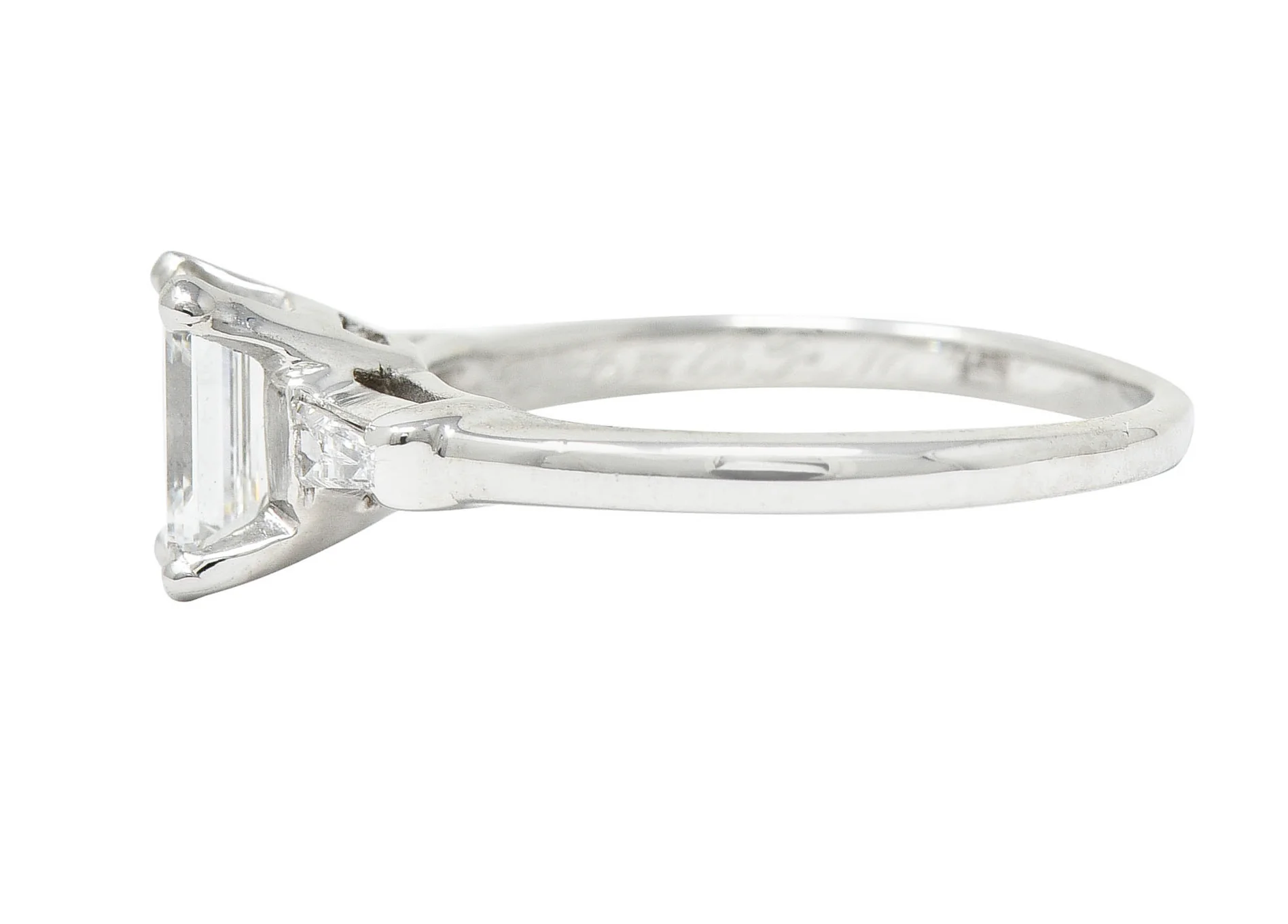 Mid-Century 1.10 CTW Emerald Cut Diamond Platinum Engagement Ring - Image 5