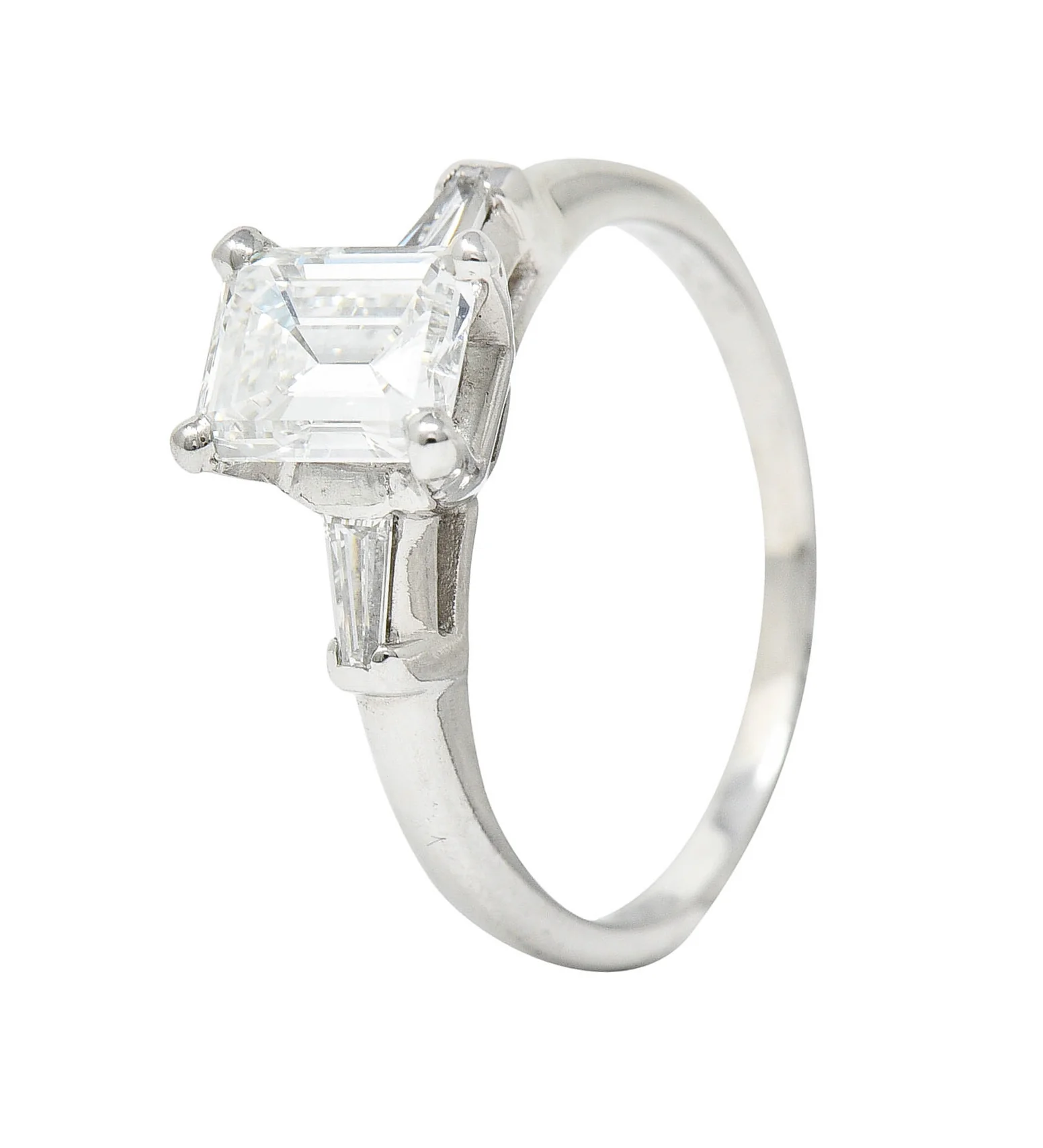 Mid-Century 1.10 CTW Emerald Cut Diamond Platinum Engagement Ring - Image 9