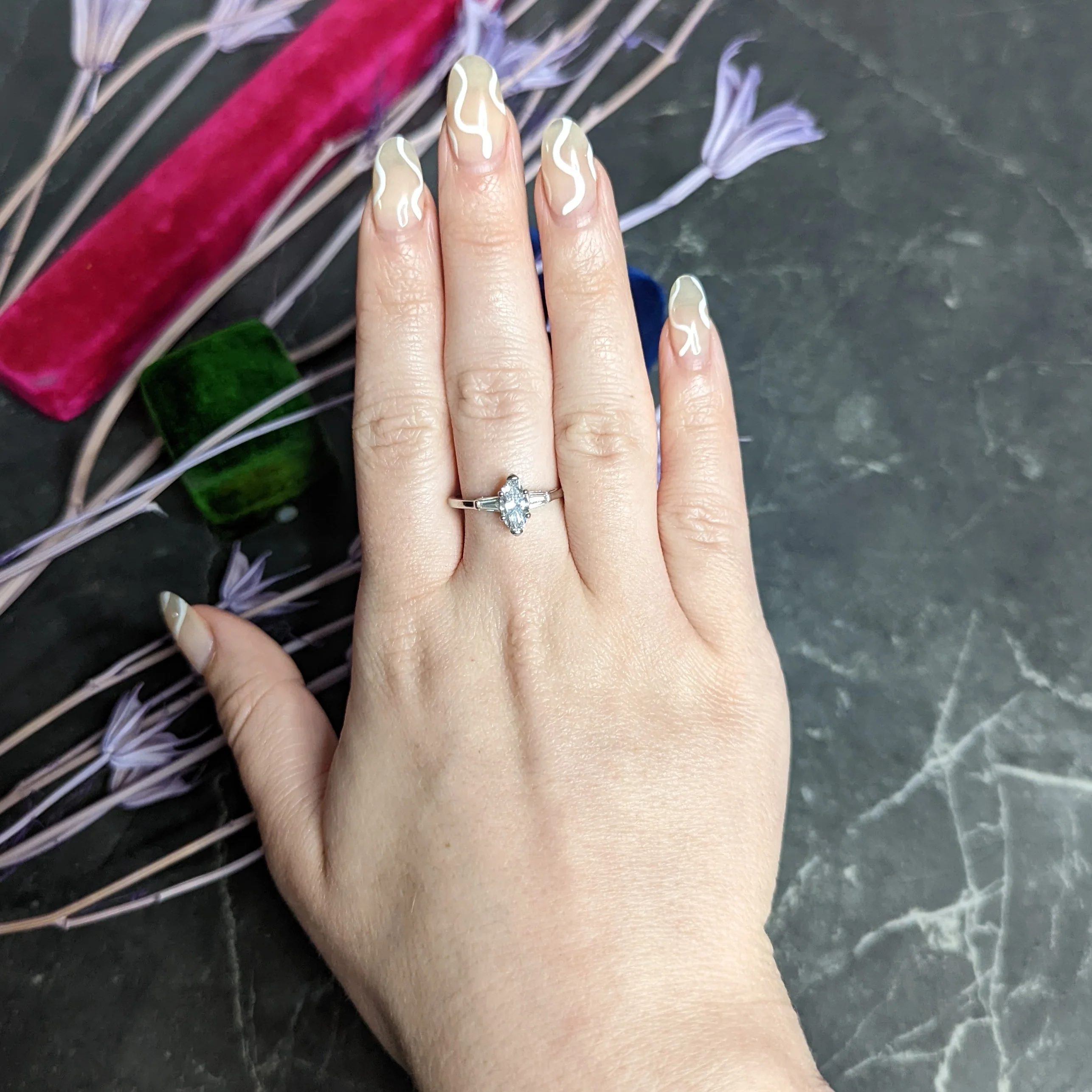 Mid-Century 1.10 CTW Marquise Cut Diamond Engagement Ring GIA - Image 9