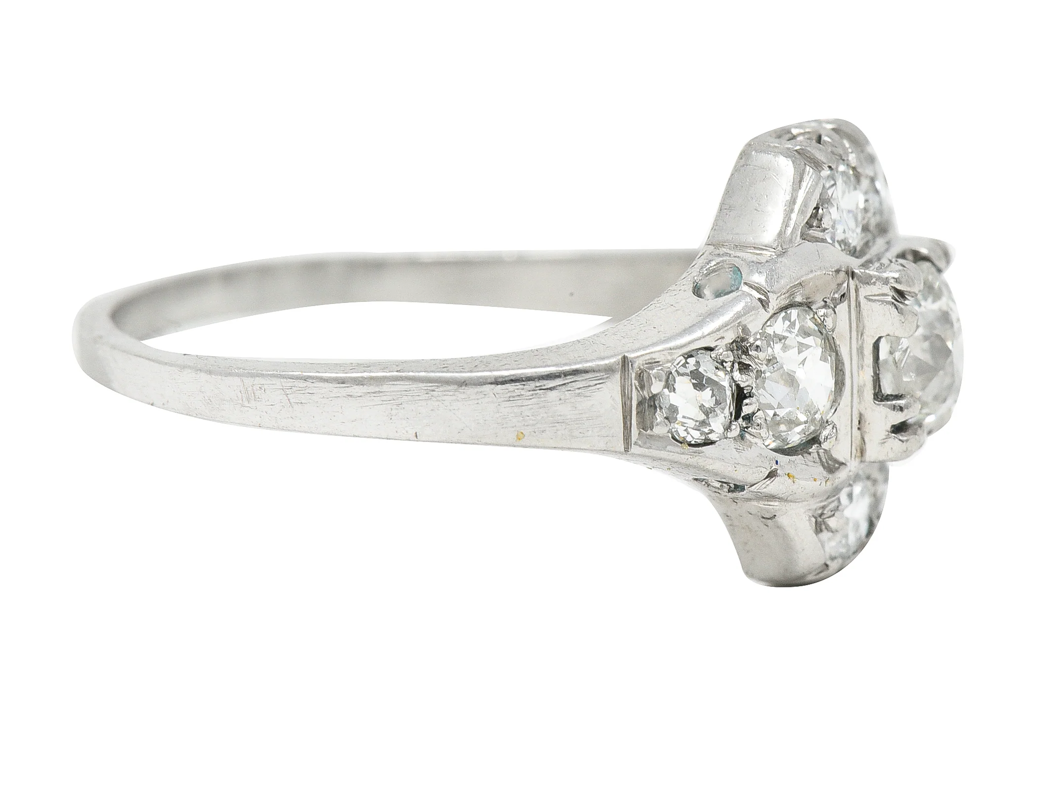 Mid-Century 1.11 CTW Old European Cut Diamond Platinum Quatrefoil Vintage Cluster Dinner Ring - Image 3