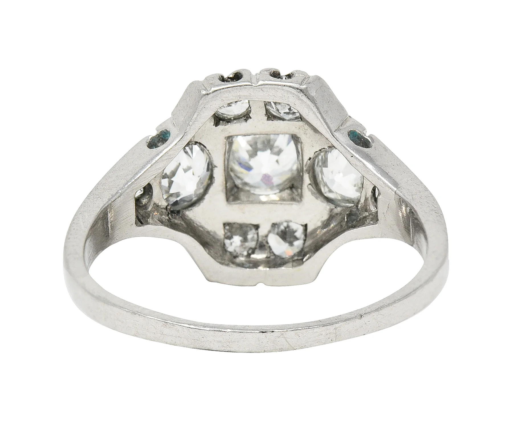 Mid-Century 1.11 CTW Old European Cut Diamond Platinum Quatrefoil Vintage Cluster Dinner Ring - Image 4