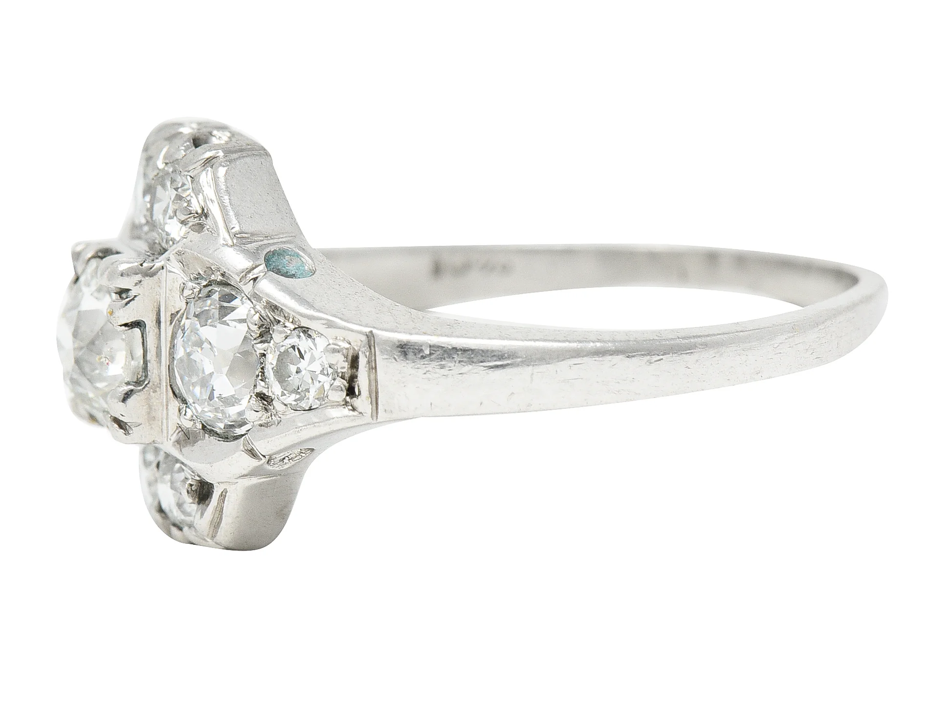Mid-Century 1.11 CTW Old European Cut Diamond Platinum Quatrefoil Vintage Cluster Dinner Ring - Image 5