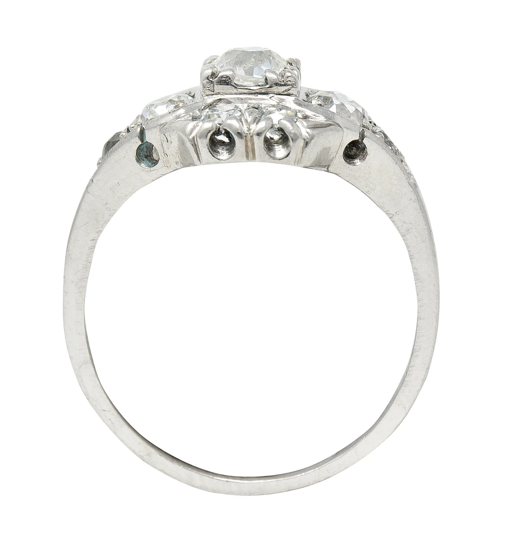 Mid-Century 1.11 CTW Old European Cut Diamond Platinum Quatrefoil Vintage Cluster Dinner Ring - Image 8
