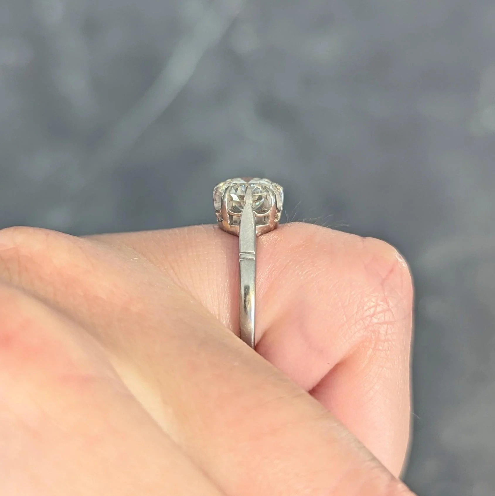 Mid-Century 1.16 CTW Diamond 18 Karat White Gold Vintage Belcher Engagement Ring - Image 13