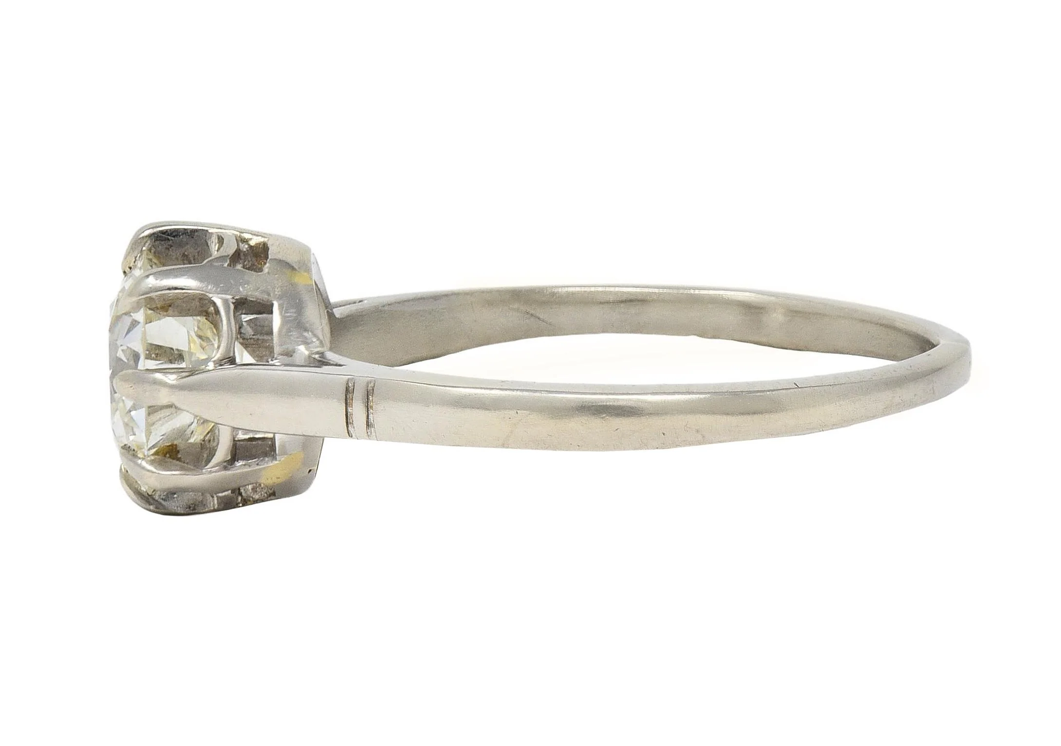 Mid-Century 1.16 CTW Diamond 18 Karat White Gold Vintage Belcher Engagement Ring - Image 5