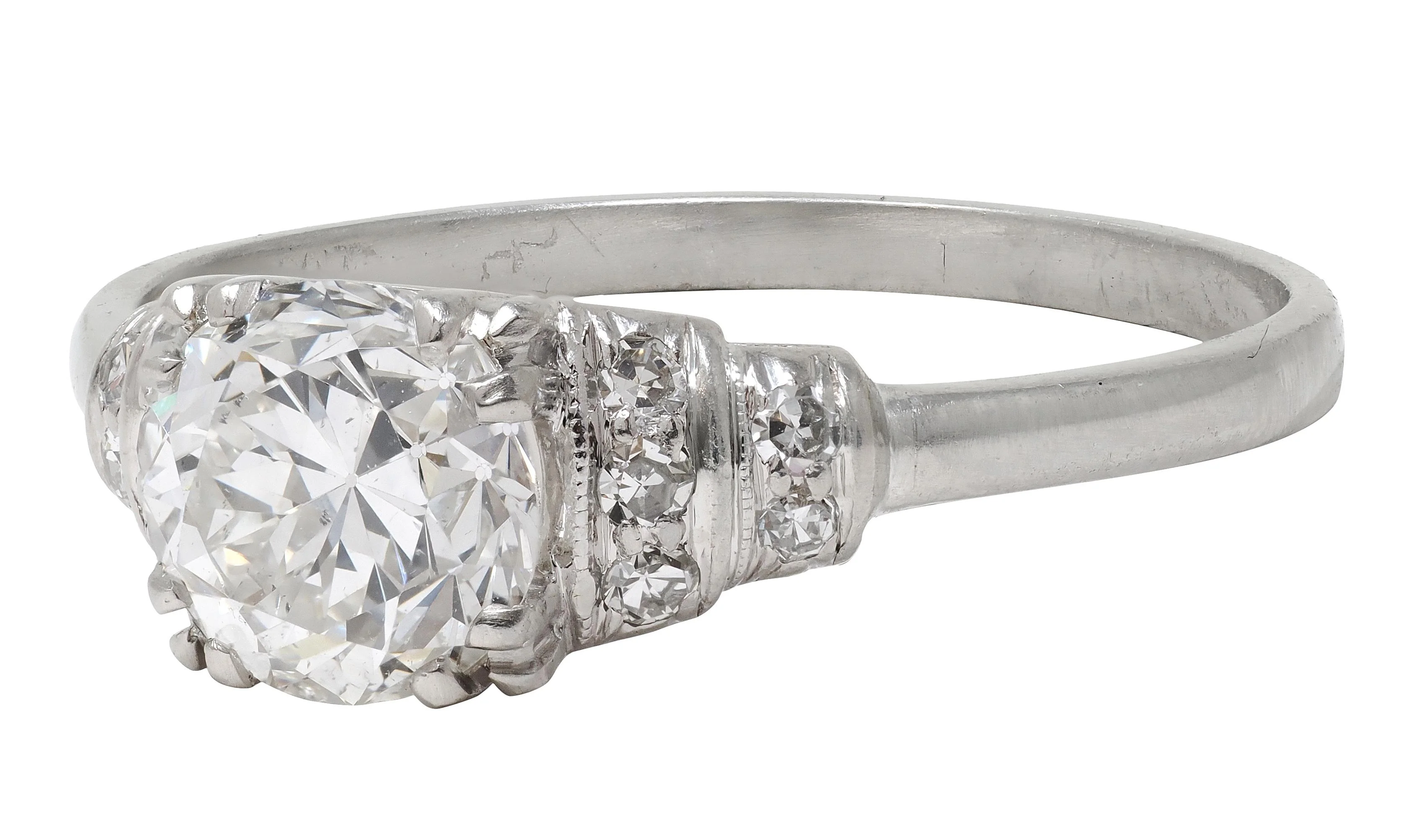 Mid-Century 1.16 CTW Old European Diamond Platinum Tiered Vintage Engagement Ring GIA - Image 5