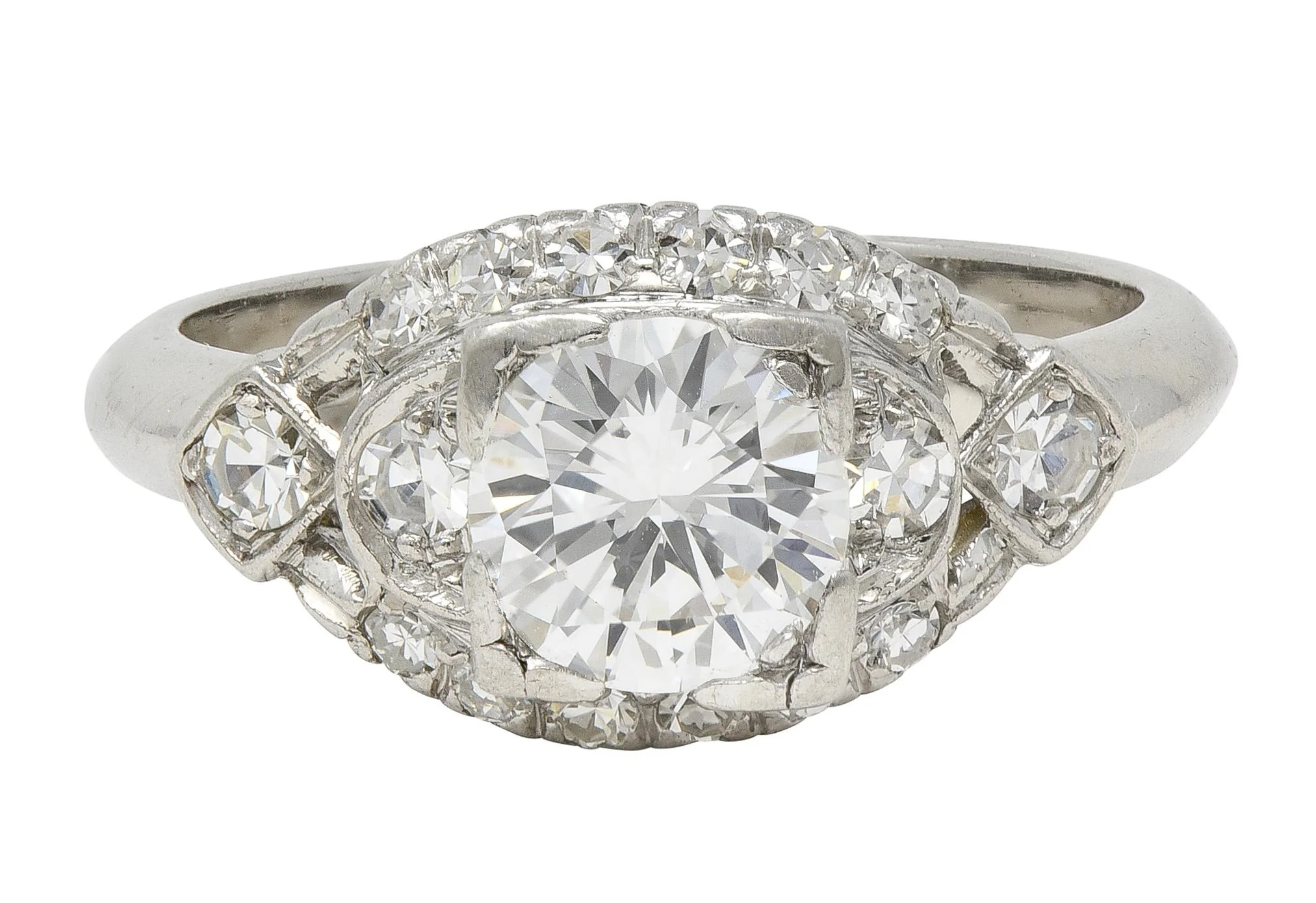 Mid-Century 1.24 CTW Diamond Platinum Vintage Cluster Engagement Ring