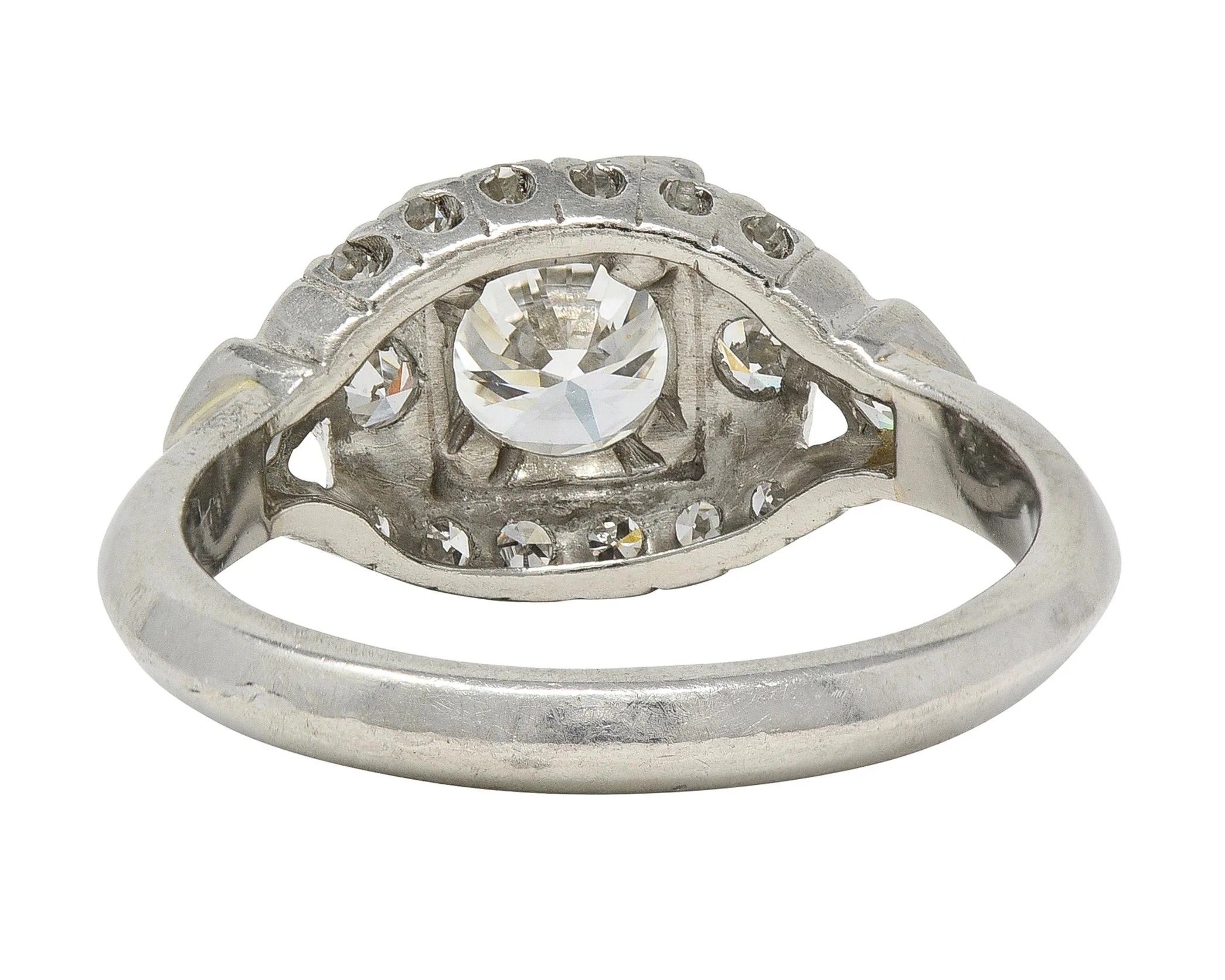 Mid-Century 1.24 CTW Diamond Platinum Vintage Cluster Engagement Ring - Image 3