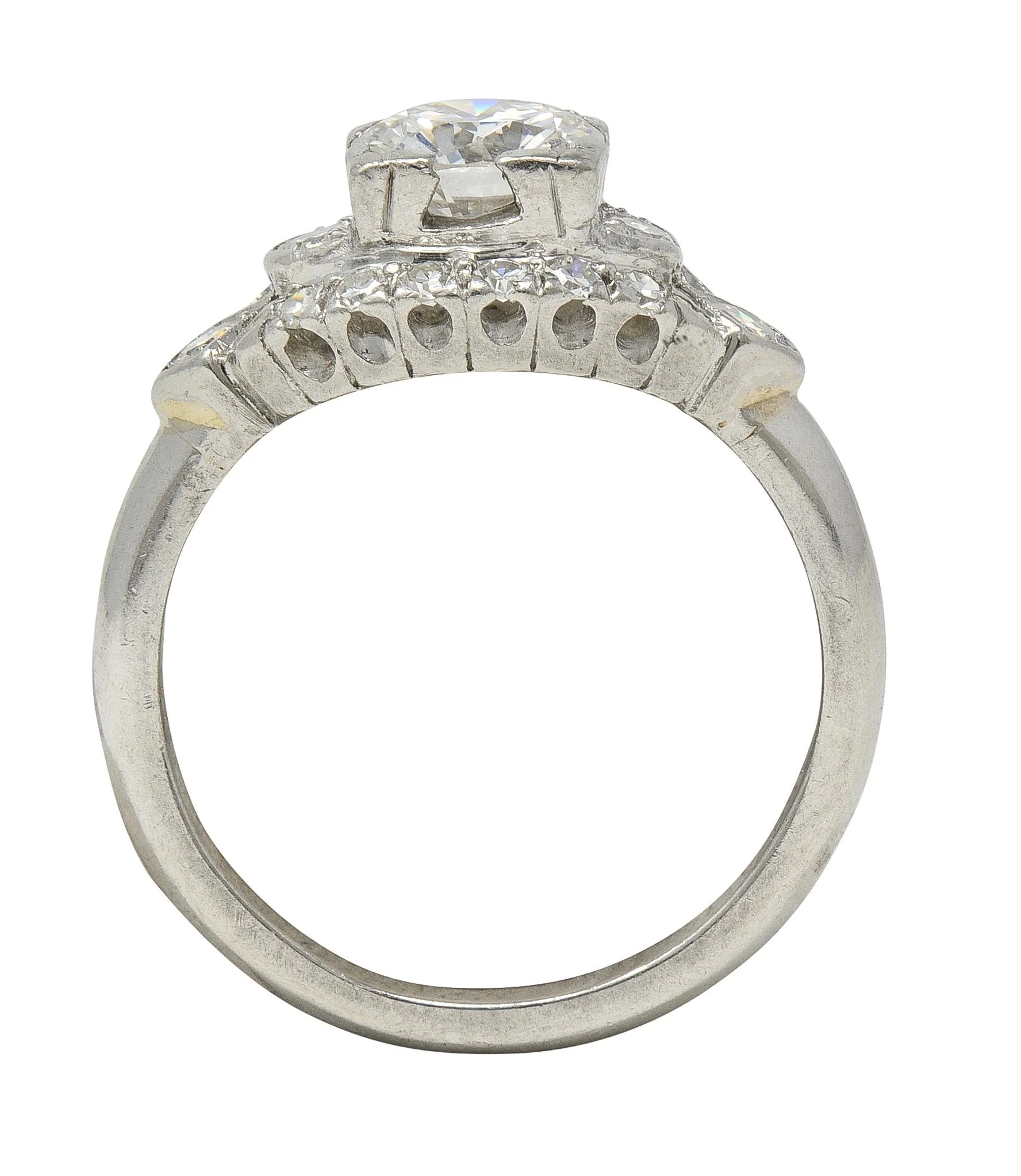Mid-Century 1.24 CTW Diamond Platinum Vintage Cluster Engagement Ring - Image 5