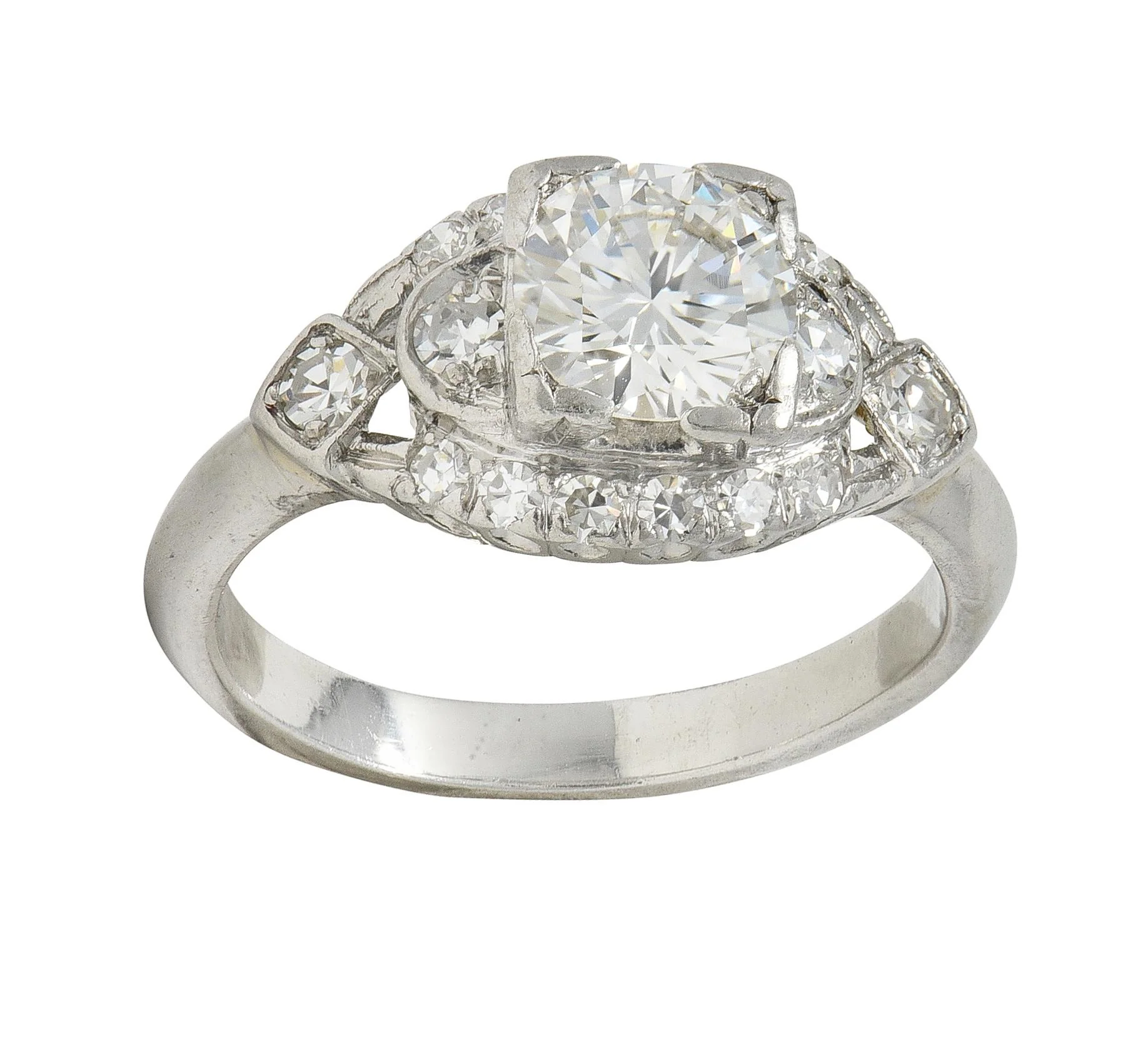 Mid-Century 1.24 CTW Diamond Platinum Vintage Cluster Engagement Ring - Image 6