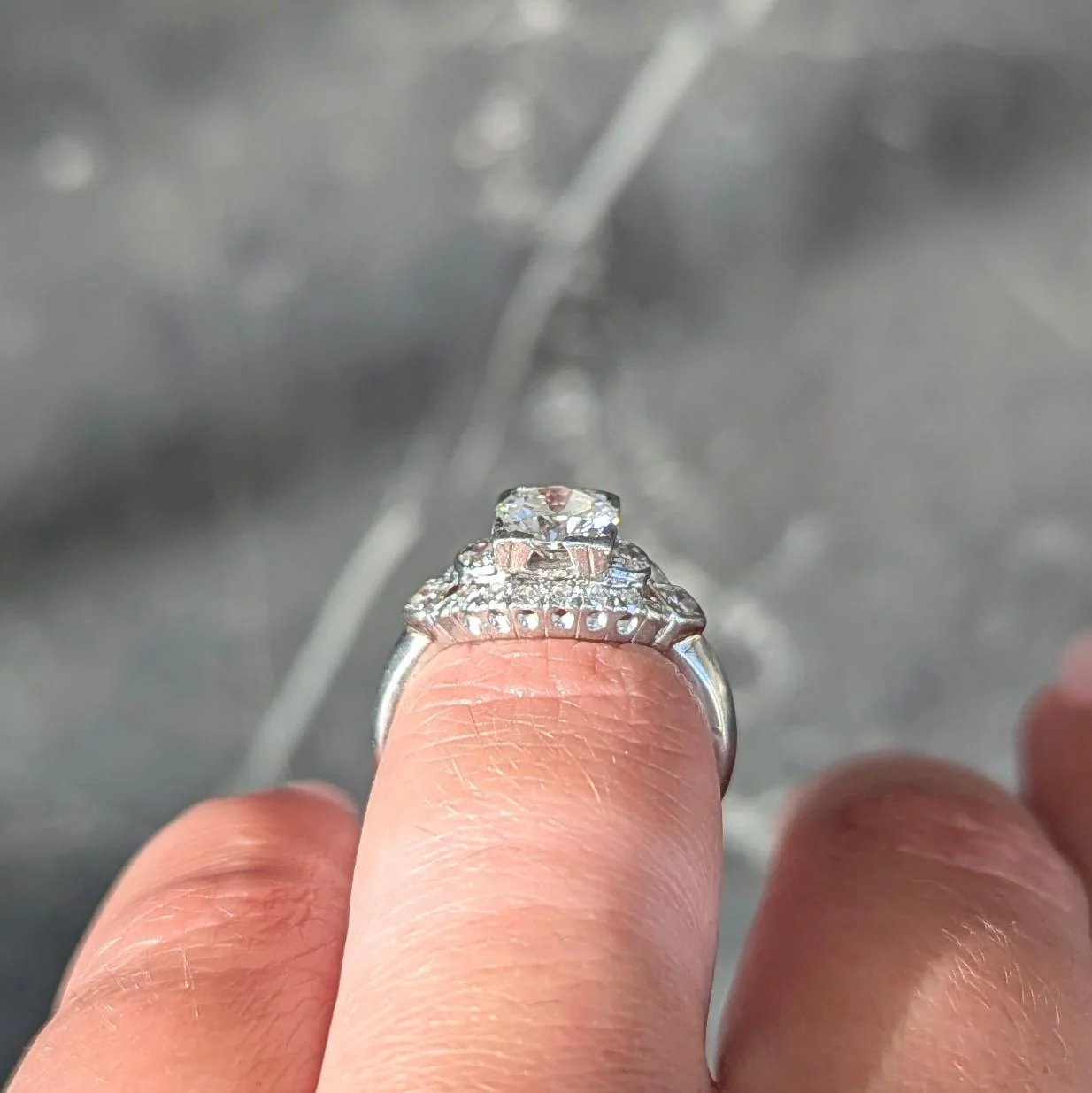 Mid-Century 1.24 CTW Diamond Platinum Vintage Cluster Engagement Ring - Image 8