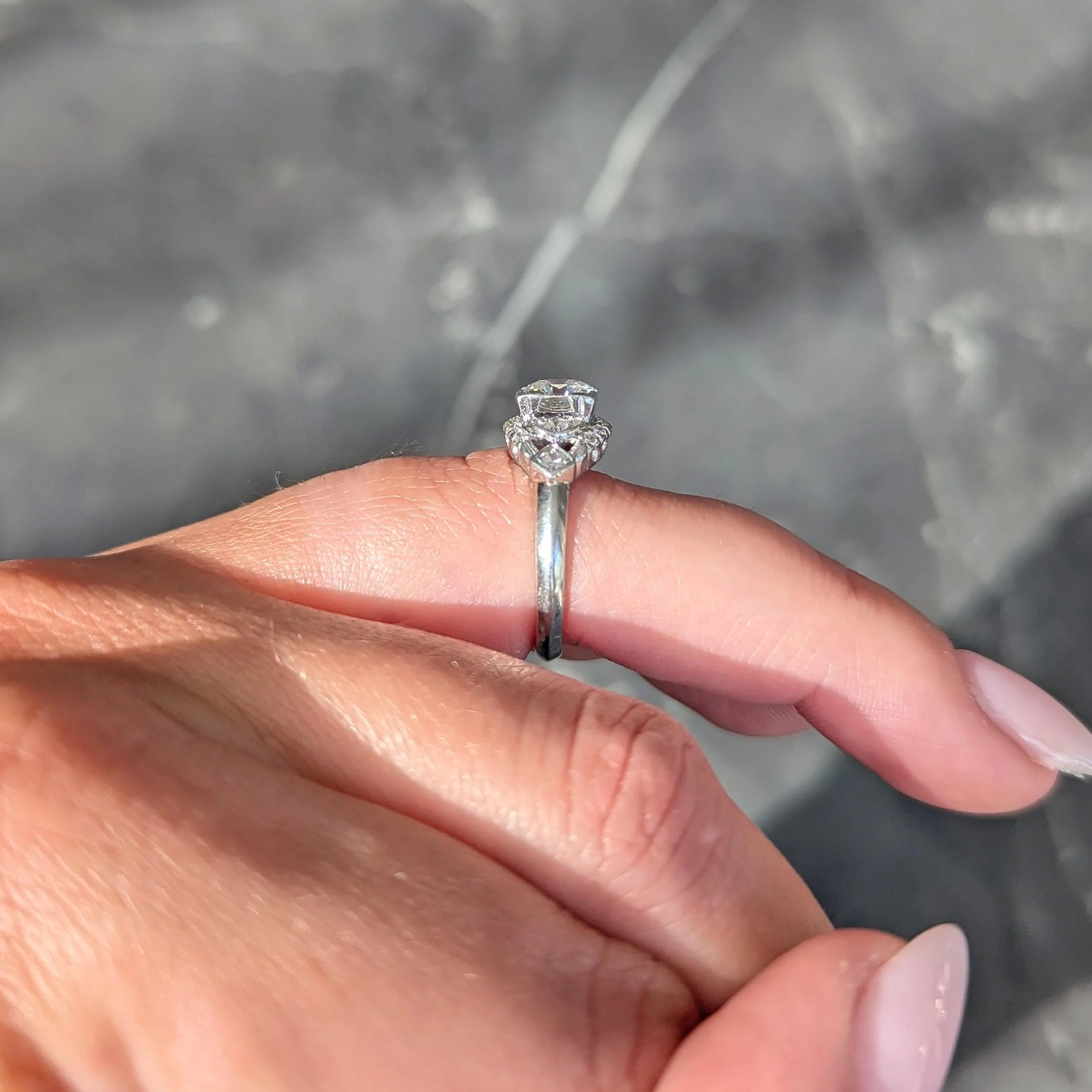 Mid-Century 1.24 CTW Diamond Platinum Vintage Cluster Engagement Ring - Image 9