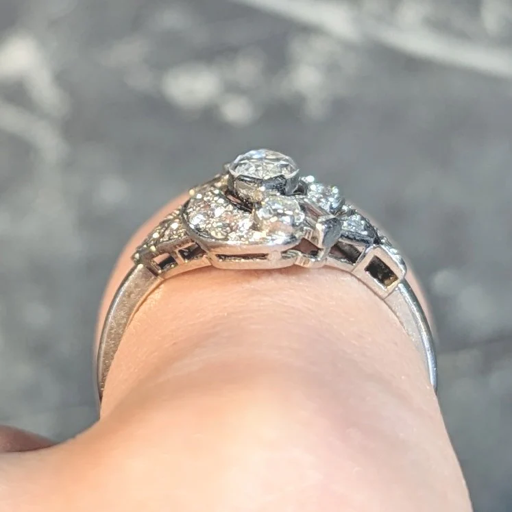 Mid-Century 1.26 CTW Diamond Platinum Swirling Marquise Vintage Dinner Ring - Image 13
