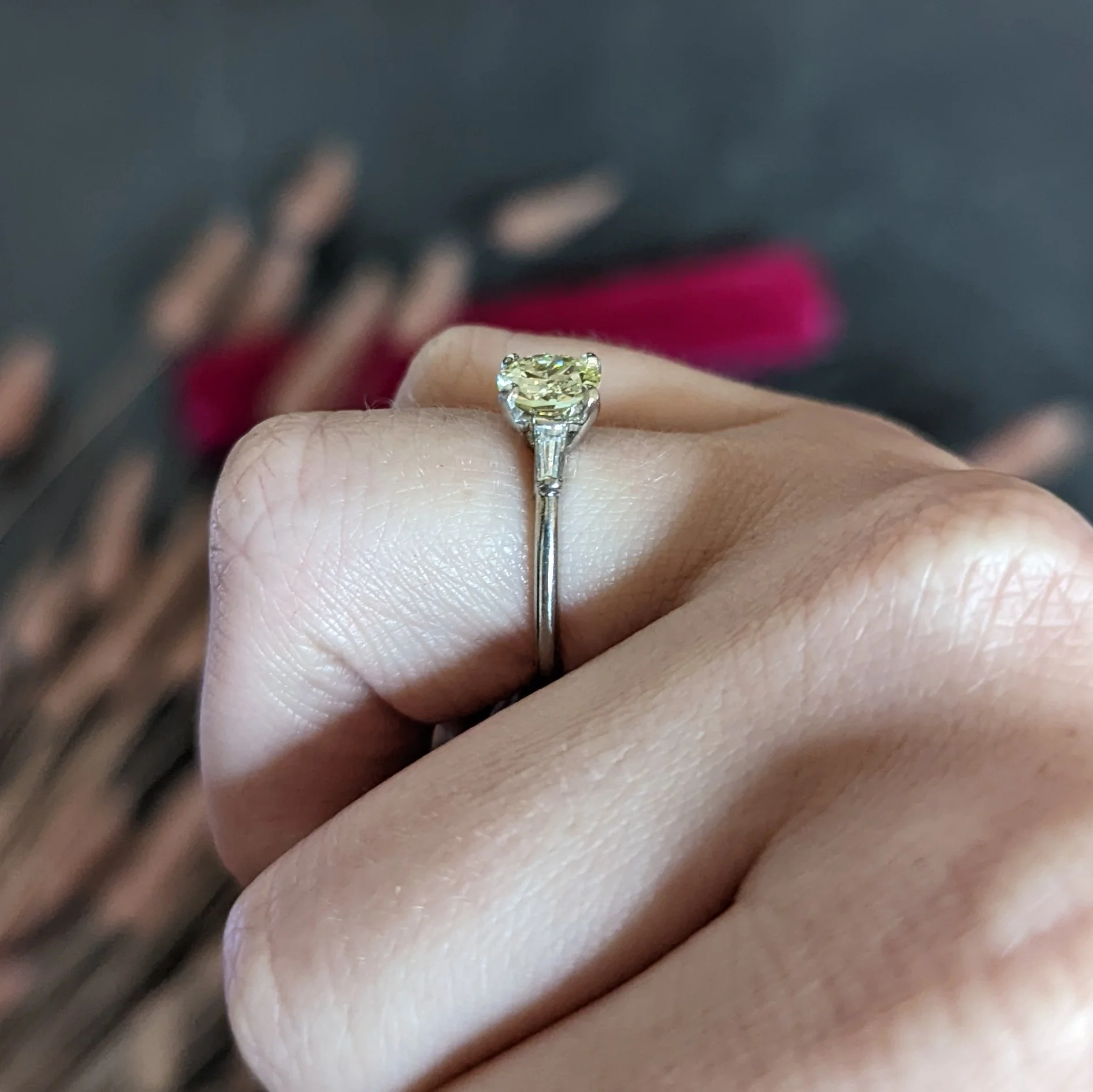 Mid-Century 1.27 CTW Diamond Platinum Three Stone Engagement Ring - Image 11