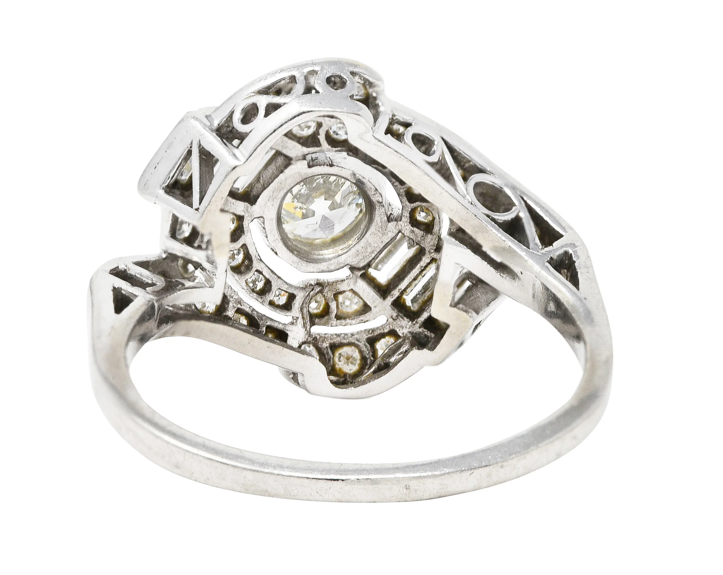Mid-Century 1.33 CTW Old European Cut Diamond Platinum Swirl Bypass Ring - Image 4