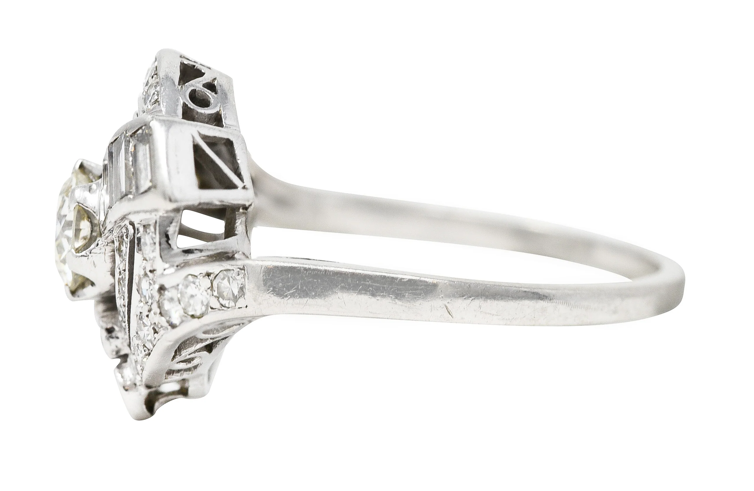 Mid-Century 1.33 CTW Old European Cut Diamond Platinum Swirl Bypass Ring - Image 5