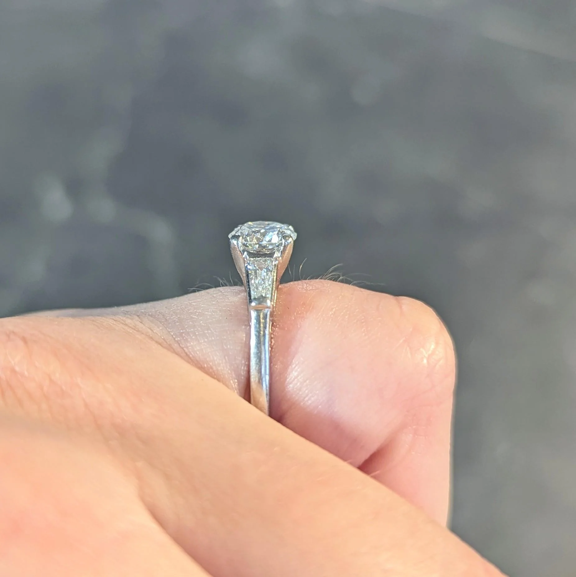 Mid-Century 1.36 CTW Transitional Diamond Platinum Vintage Engagement Ring - Image 12