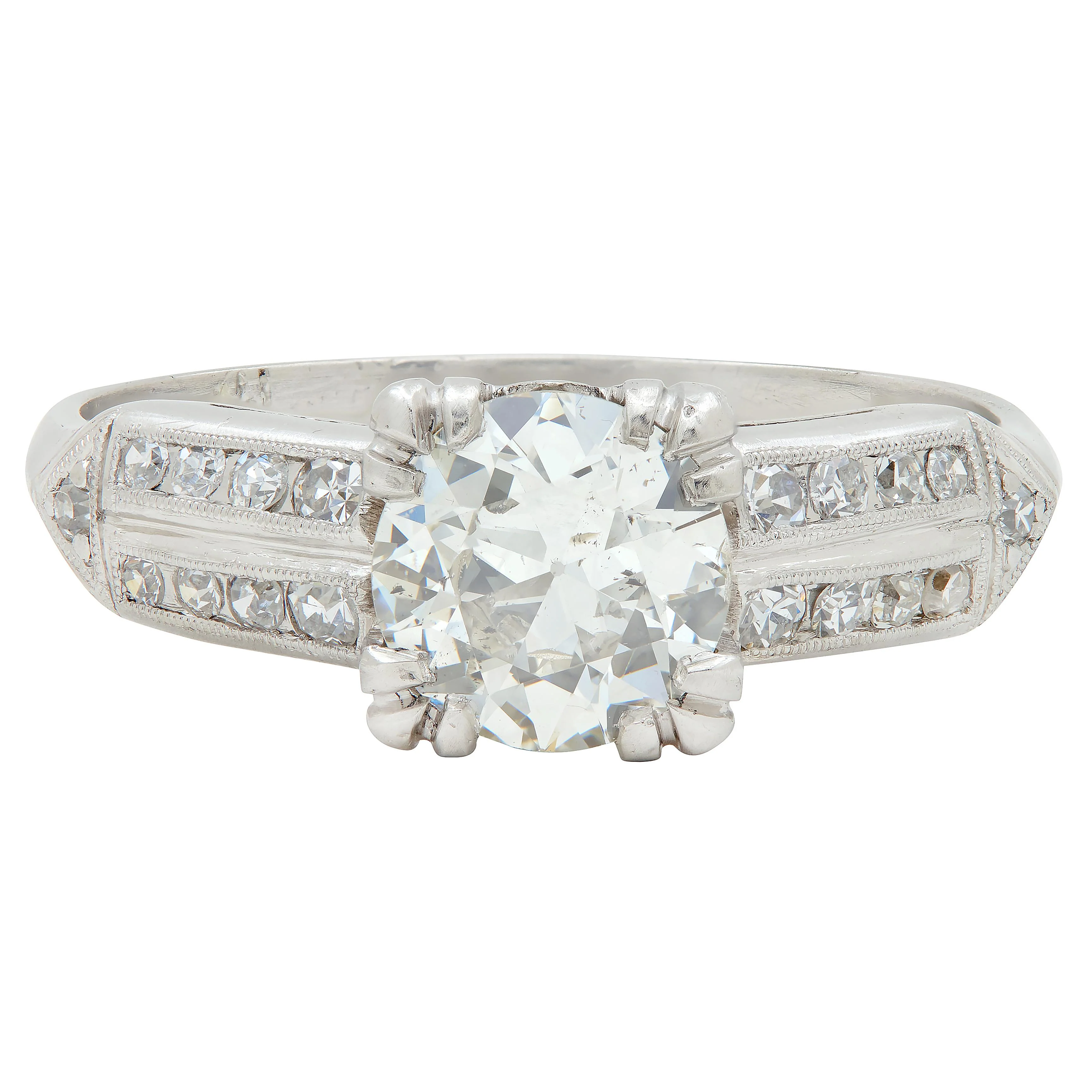 Mid-Century 1.37 CTW Old European Cut Diamond Platinum Arrow Vintage Engagement Ring GIA