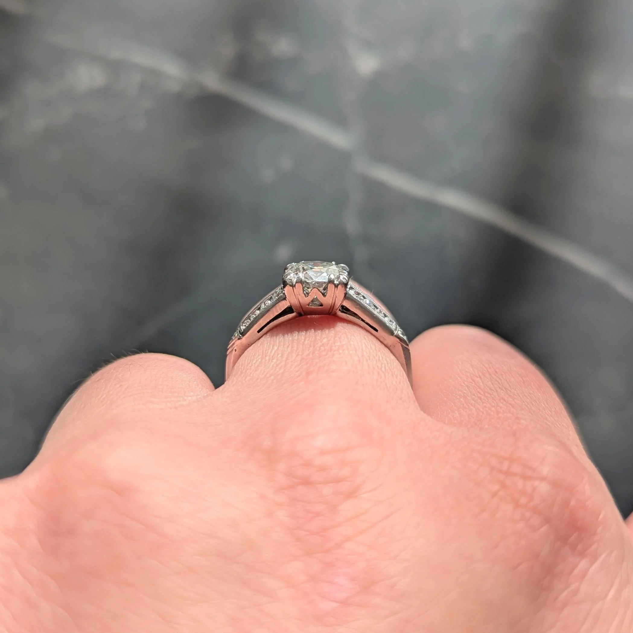 Mid-Century 1.37 CTW Old European Cut Diamond Platinum Arrow Vintage Engagement Ring GIA - Image 11