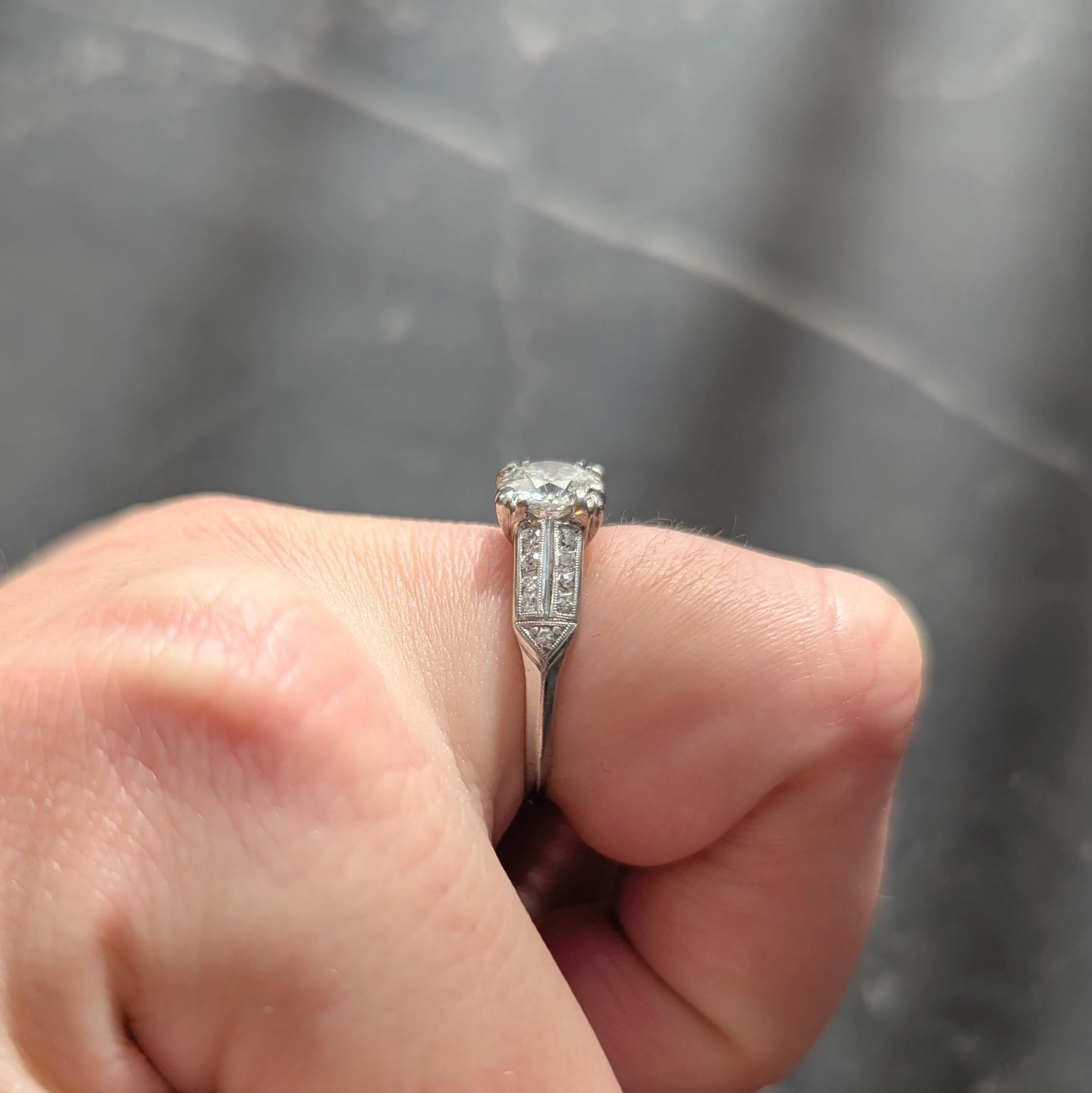 Mid-Century 1.37 CTW Old European Cut Diamond Platinum Arrow Vintage Engagement Ring GIA - Image 12